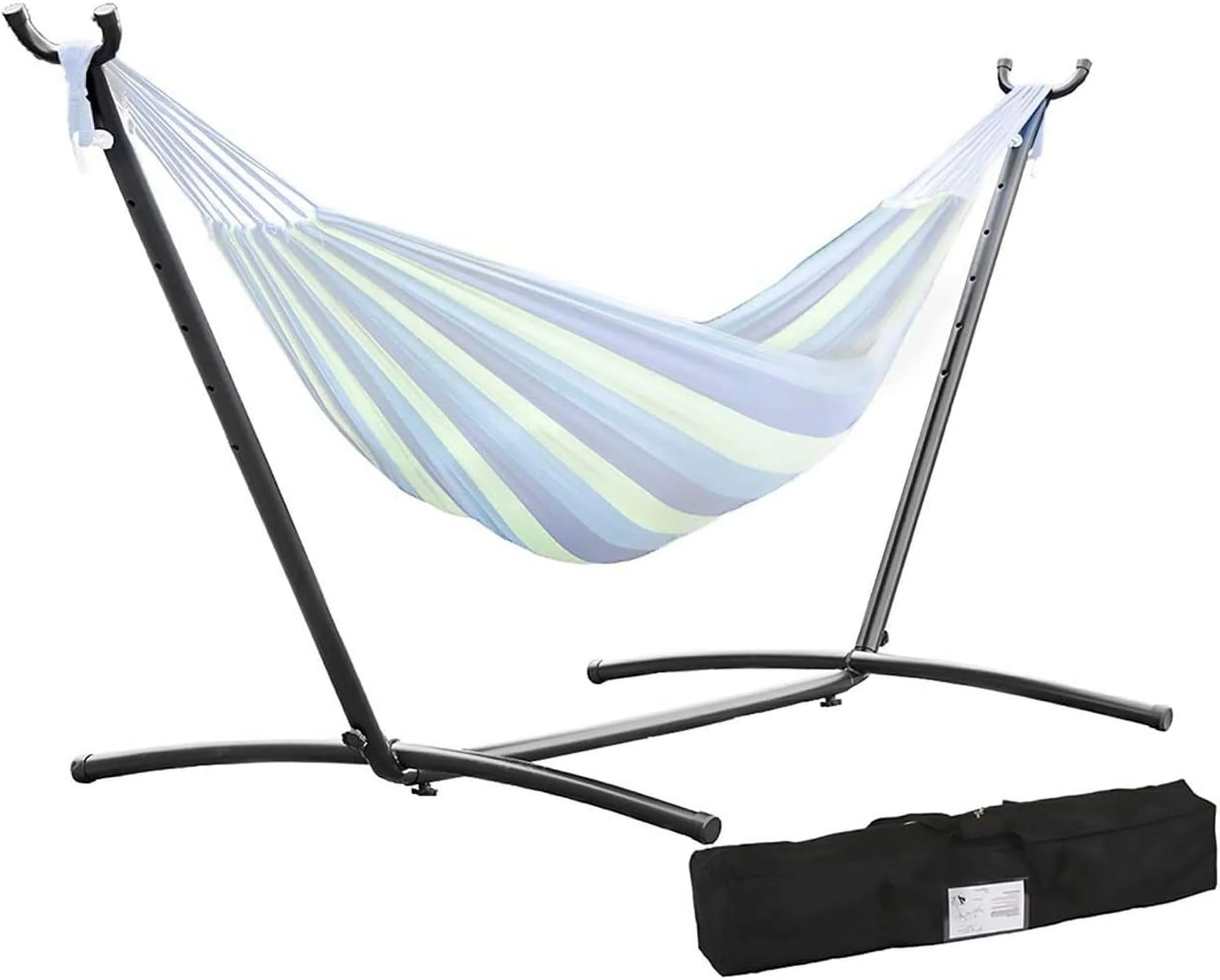 CL.HPAHKL Double Hammock with Space Saving Steel Stand for Indoor Outdoor, Heavy Duty 350lb Capacity Portable Hammocks with Carrying Bag for Garden Yard Patio Lawn, Blue