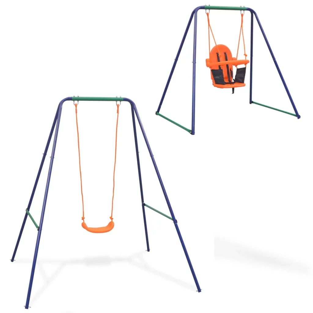 Dcenta 2-in-1 Single Swing and Toddlder Swing Set Steel A-Frame Outside Playground Swing Seat Children Patio Playset Toys 67 x 57.1 x 70.9 Inches (W x D x H)