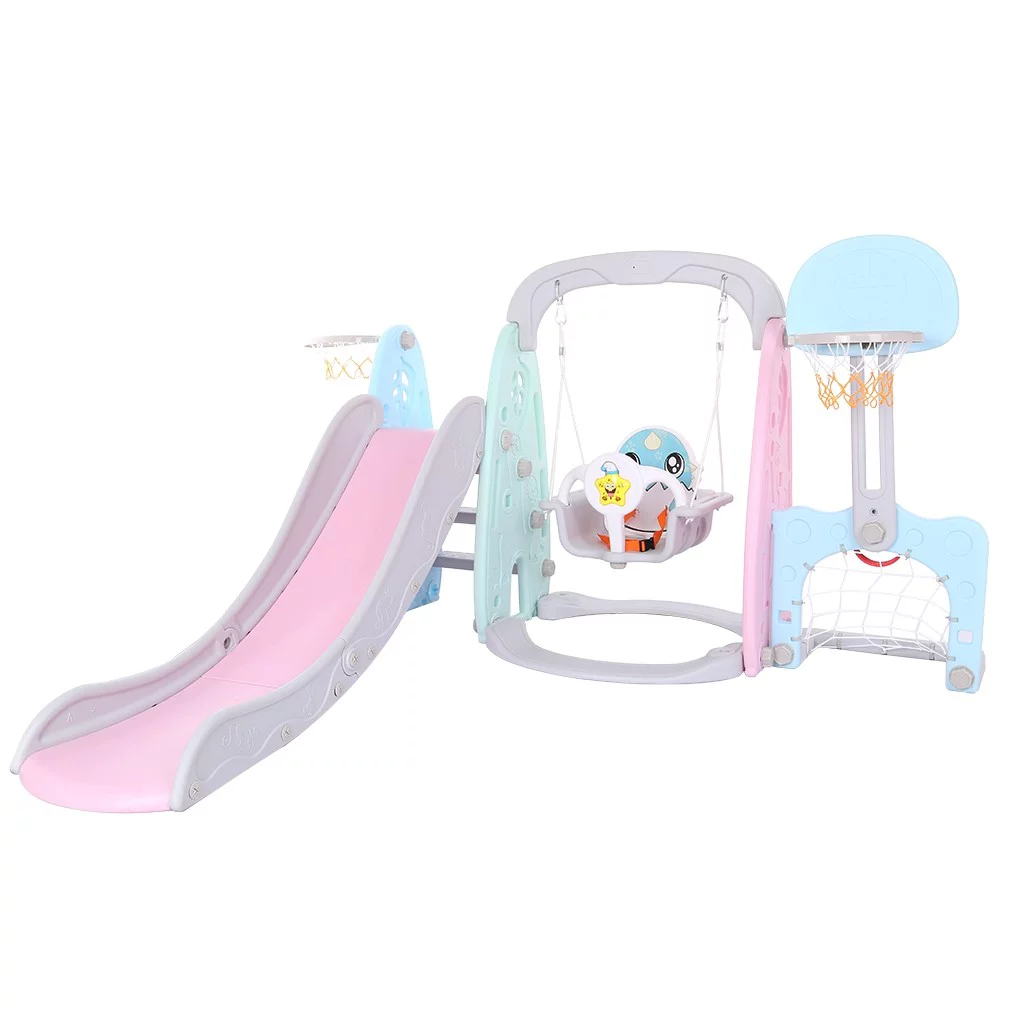 Lmtime 5 In 1 Kids Indoor And Outdoor Slide Swing And Basketball Football Set