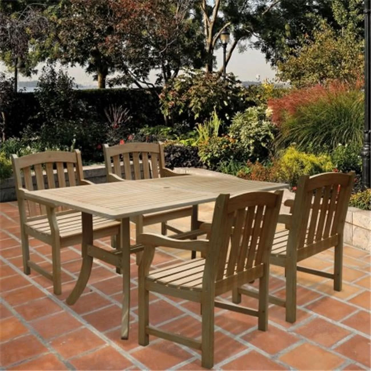 Renaissance Rectangular Table & Armchair Outdoor Hand-scraped Hardwood Dining Set
