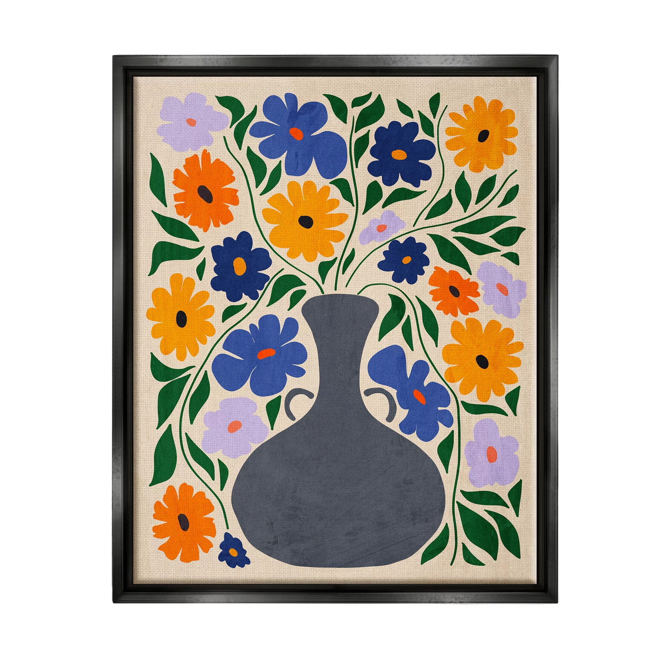 Stupell Industries Contemporary Daisies Flower Pot Graphic Art Jet Black Floating Framed Canvas Print Wall Art, Design by Ziwei Li