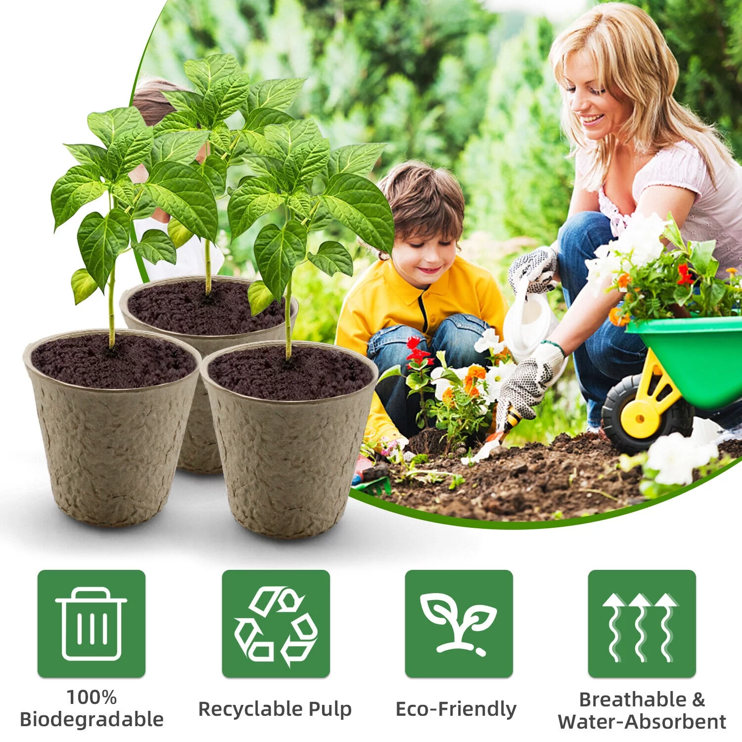 50-100PCS Biodegradable Nursery Pots Garden Plant Grow Seedling Planting Pots US