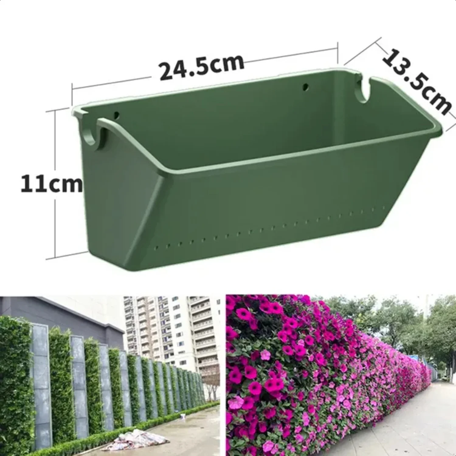 Vertical Green Plastic Wall Mounted Planting Box Flower Pot Container for Hanging Garden Decor  1PC