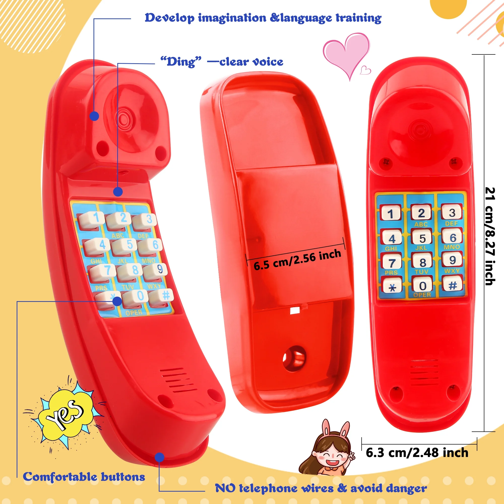 Puteraya Swingset Phone Toys Playground Treehouse Phone Pretend Telephone Toy with Numeric Key for Kids Outdoor Playground Treehouse Jungle Gym Accessories(Red)