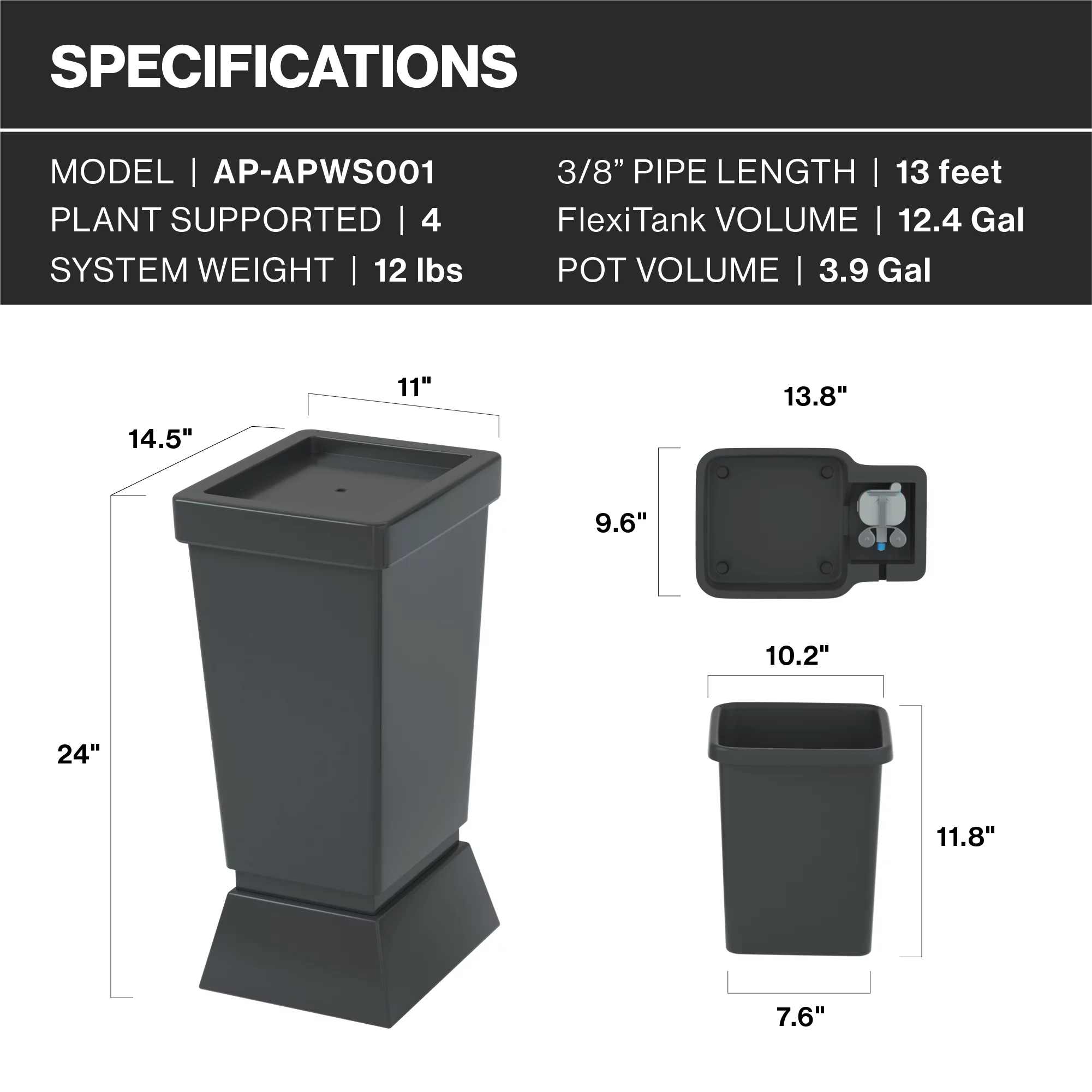 AutoPot 4 Pot System with 12.4 gal Reservoir (3.9 gal pots)