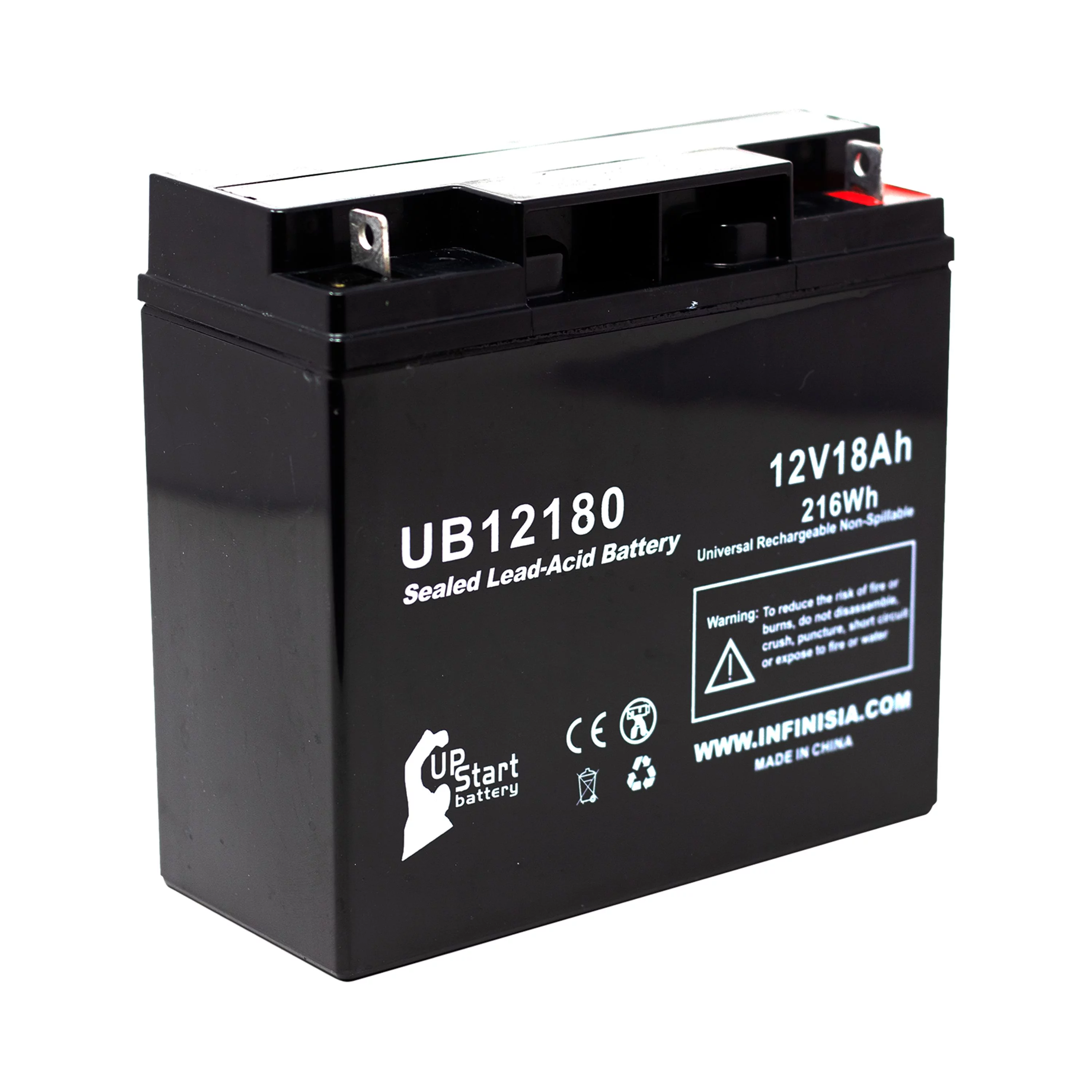 Compatible Hitachi HP1512P Battery - Replacement UB12180 Universal Sealed Lead Acid Battery (12V, 18Ah, 18000mAh, T4 Terminal, AGM, SLA)