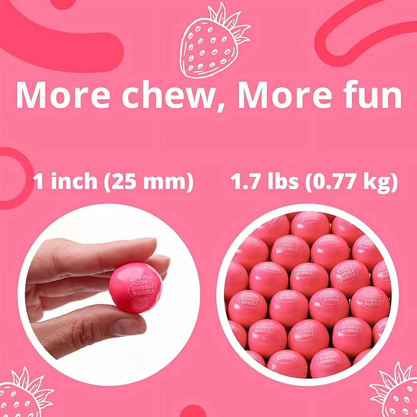 Gumballs for Gumball Machine - 1 Inch Large Gumball - Pink Lemonade Bubble Gum - Pink Chewing Gum for Kids - Bulk Gum Balls 1.7 Lb
