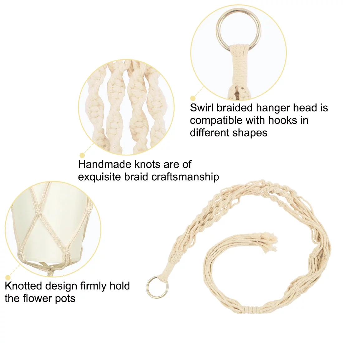 Macrame Knotted Flower Pot Plant Hanger Handmade Braided Rope 39.4 Inch Length