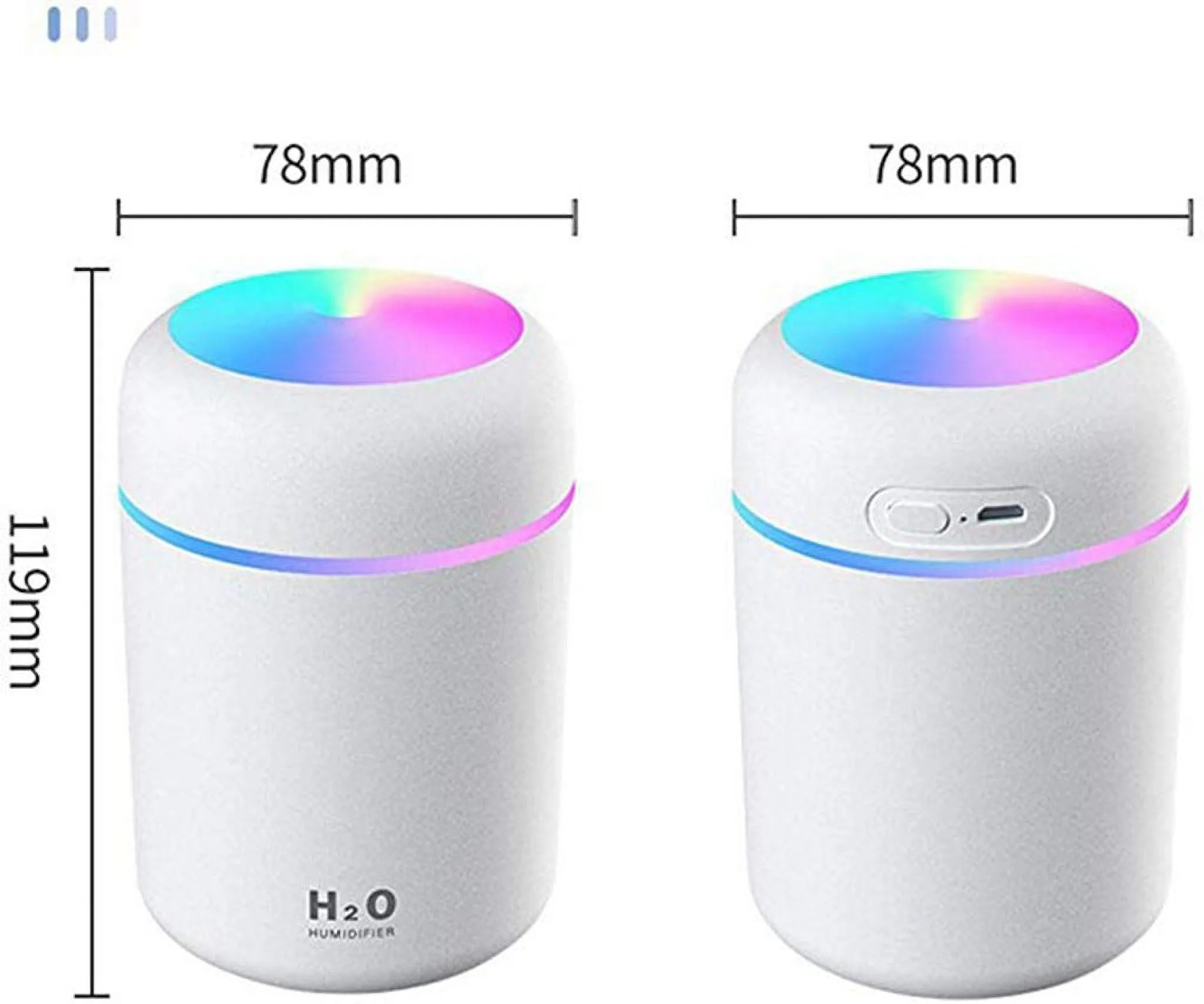 pdqouc Portable Mini Humidifier 300ml Small Cool Mist Humidifier with Colorful LED Night Light, USB Personal Desktop Humidifier for Car Office Home Travel, Auto Shut-Off, 2 Mist Modes, Quiet