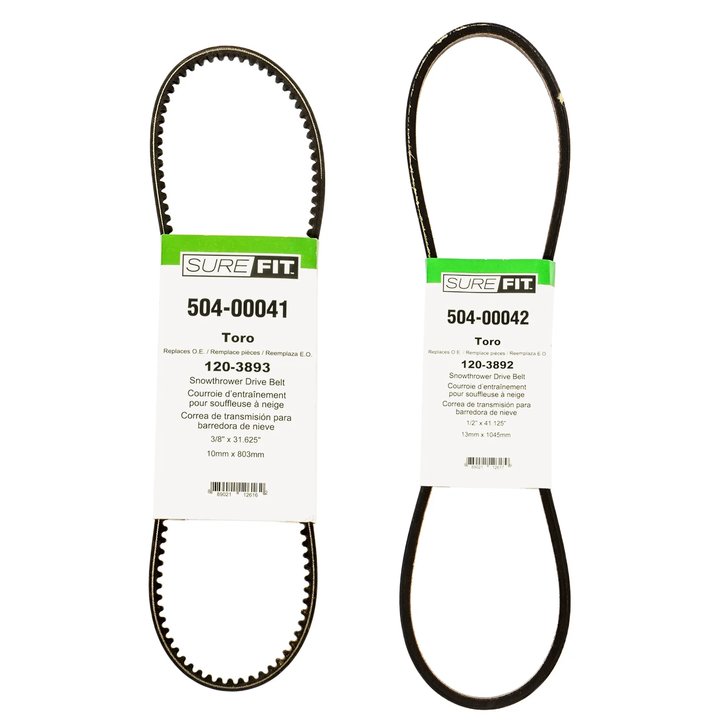SureFit Front & Rear Auger Drive Belt Replaces Toro 120-3892 120-3893 Power Max 724 Snow Thrower 1/2