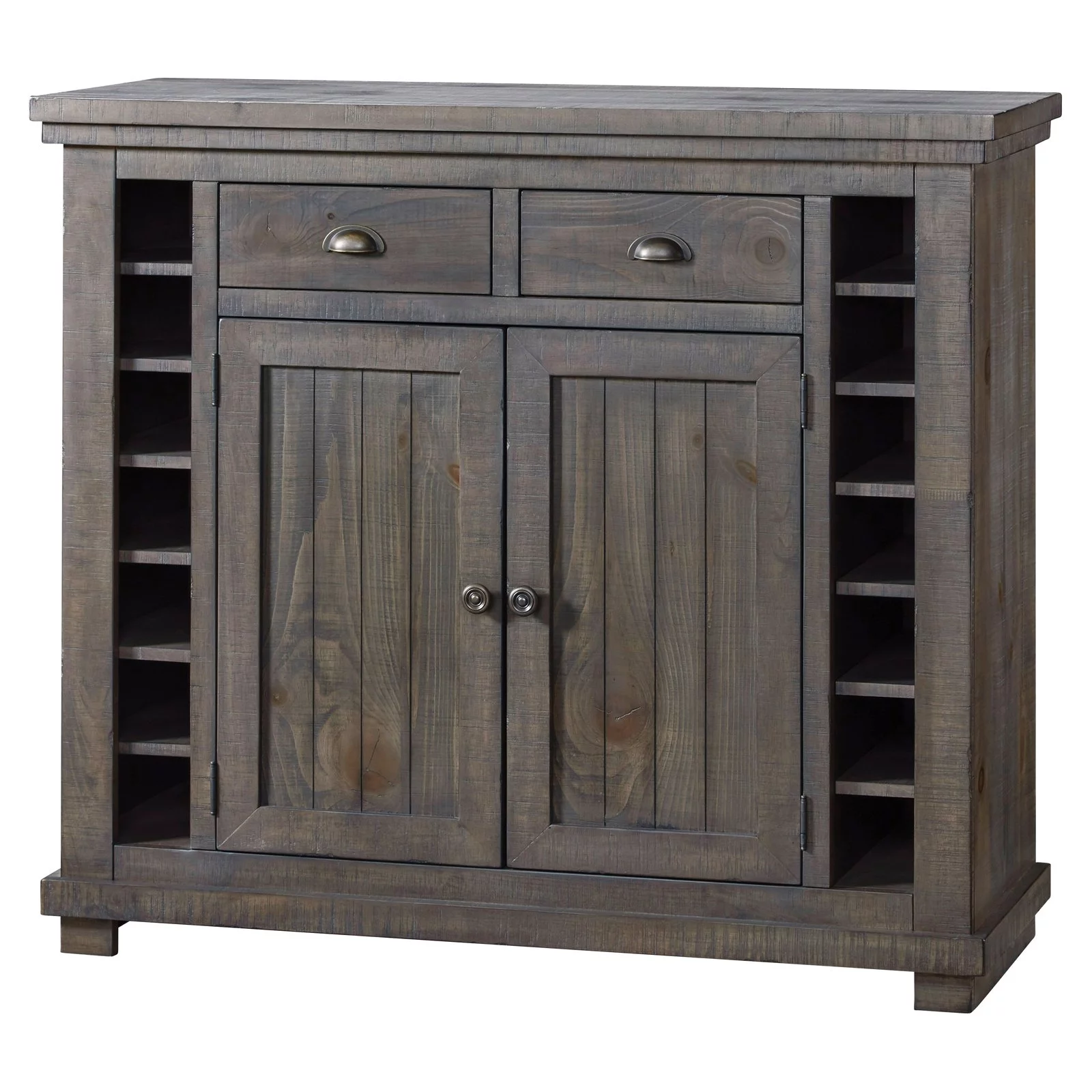 Progressive Furniture Willow Wood Wine Rack Server in Distressed Dark Gray