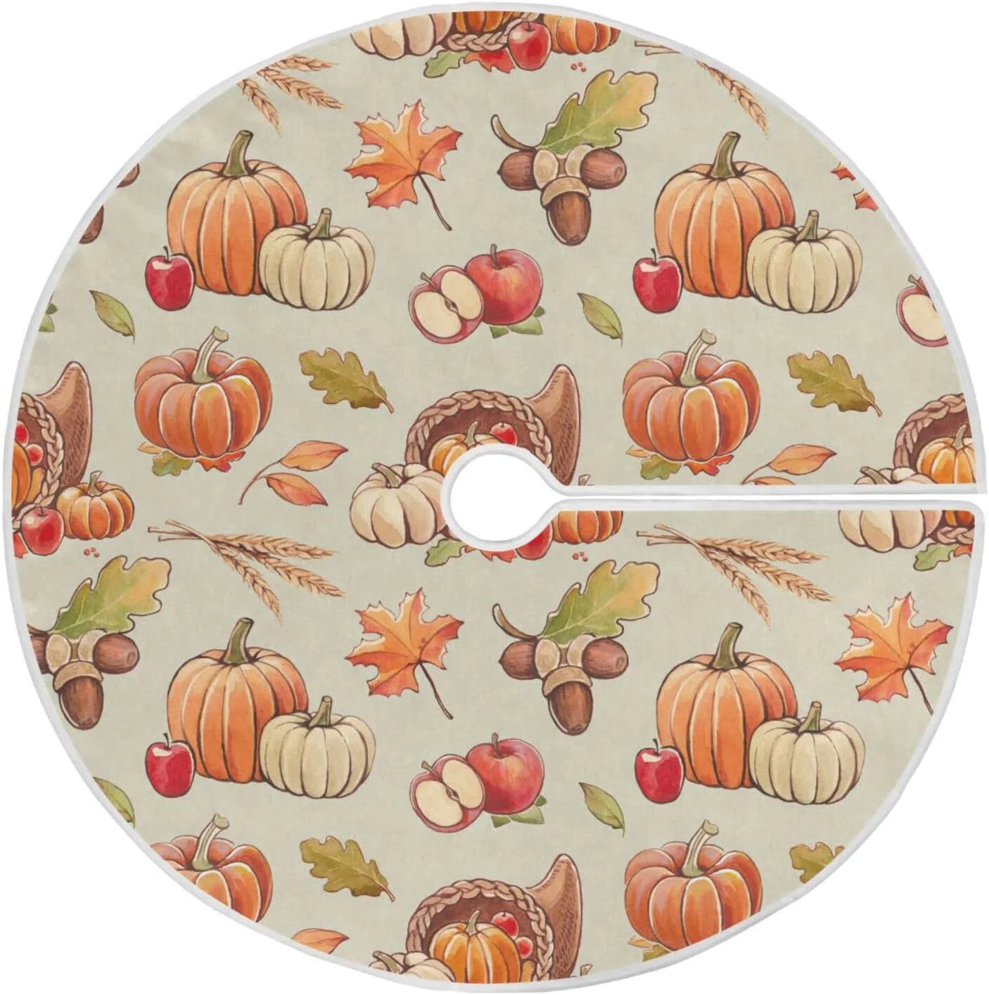 Dreamtimes Autumn Pumpkin Chestnut Tree Skirts for Festive Holiday Party Decoration, Harvest Maple Leaves Christmas Tree Mat Christmas Tree Cover Skirt Ornaments for Home Office, 36inch