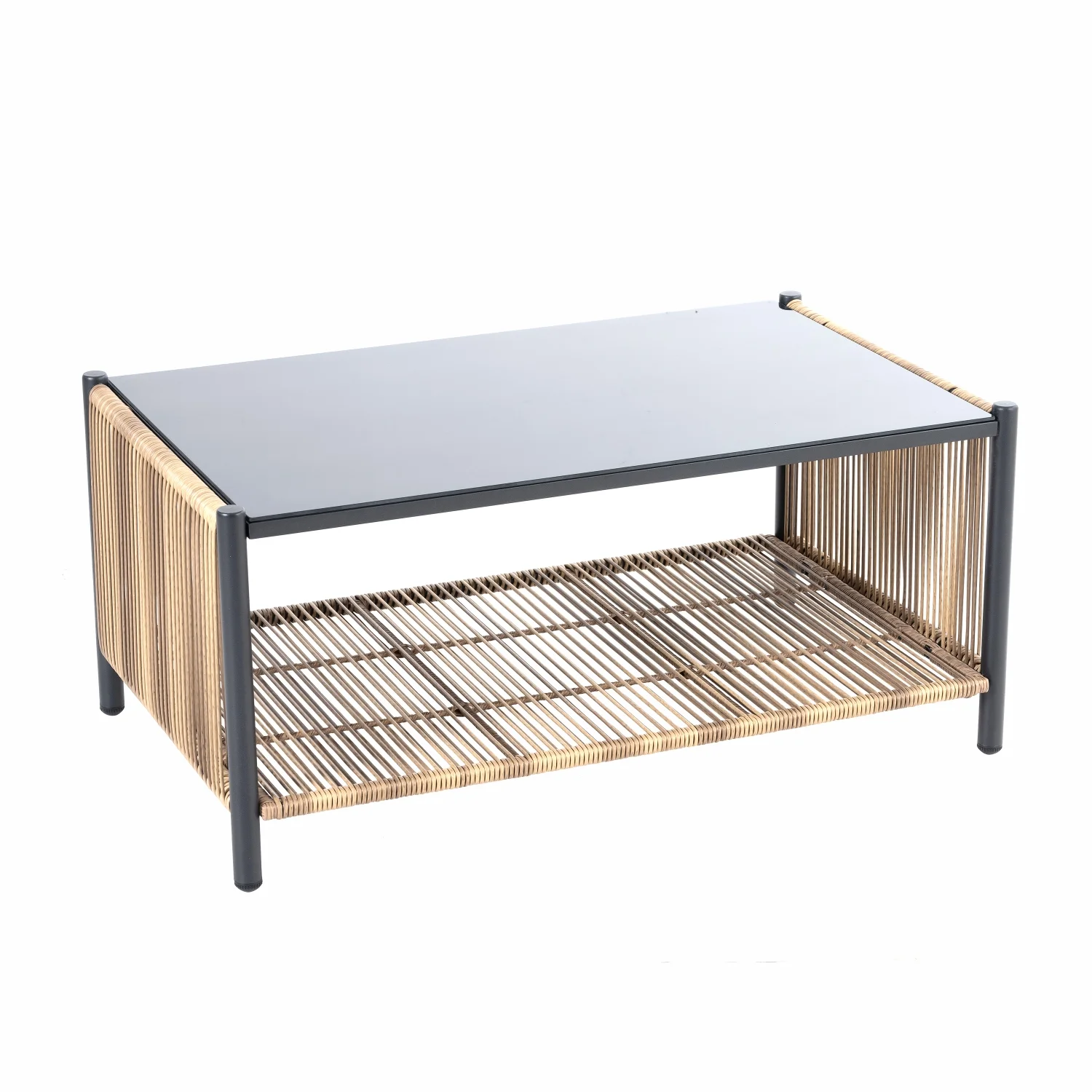 New Arrival Stylish Brown Wicker Outdoor 2-Seater Sofa Set with Grey Cushions and Table Included for Your Patio Retreat