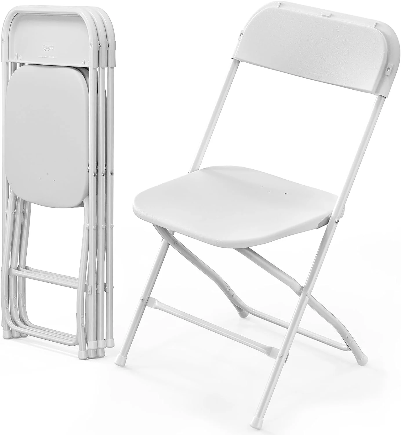 FETON 4 Pack White Plastic Folding Chair, Indoor Outdoor Portable Stackable Commercial Seat with Steel Frame 350lb. Capacity for Events Office Wedding Party Picnic Kitchen Dining
