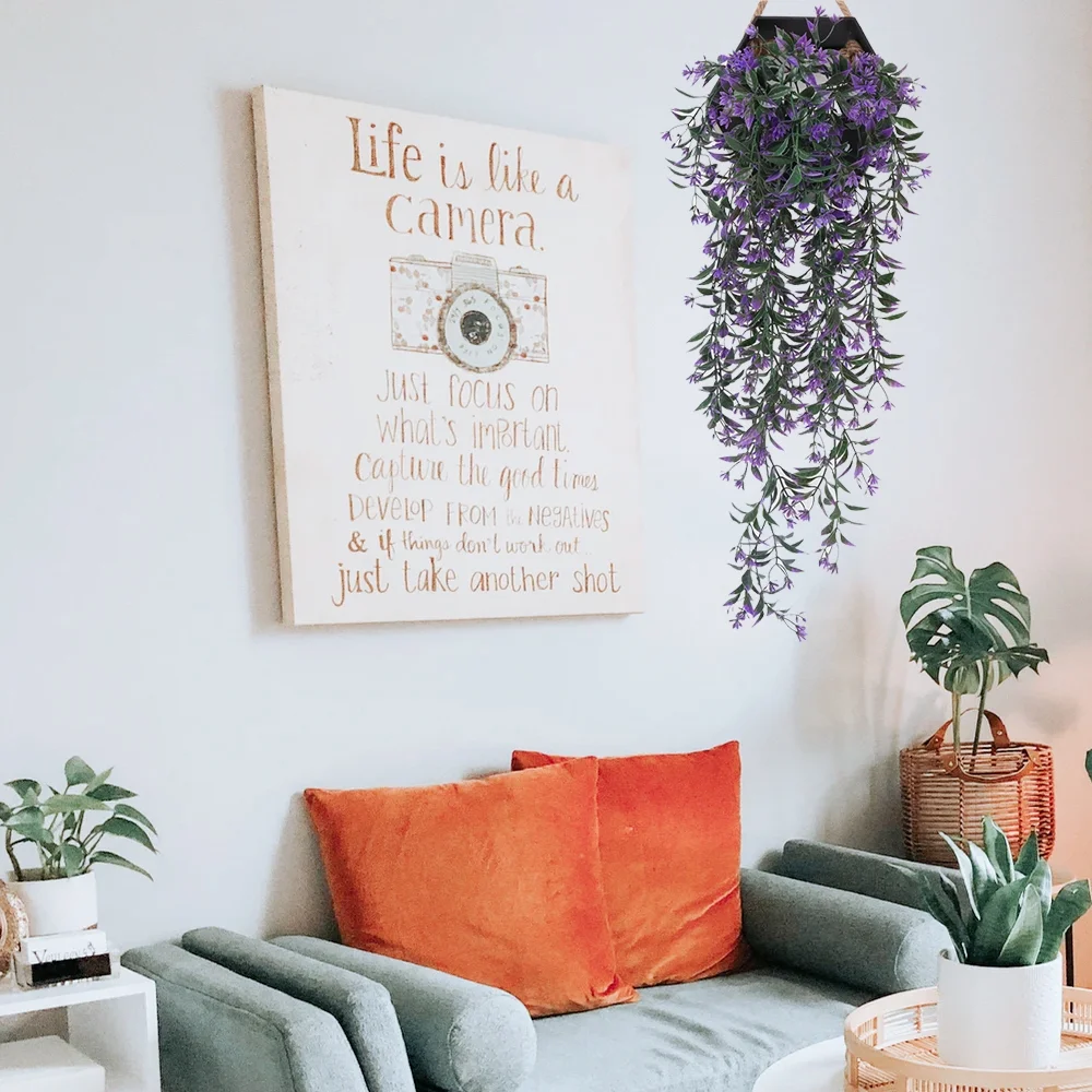 2 PCS  Artificial Hanging Vines Plants Fake Trailing Weeping Ivy Garland Drooping Plants Wall Hanging Greenery Plants for Garden Home Hanging Basket Decoration (Purple)