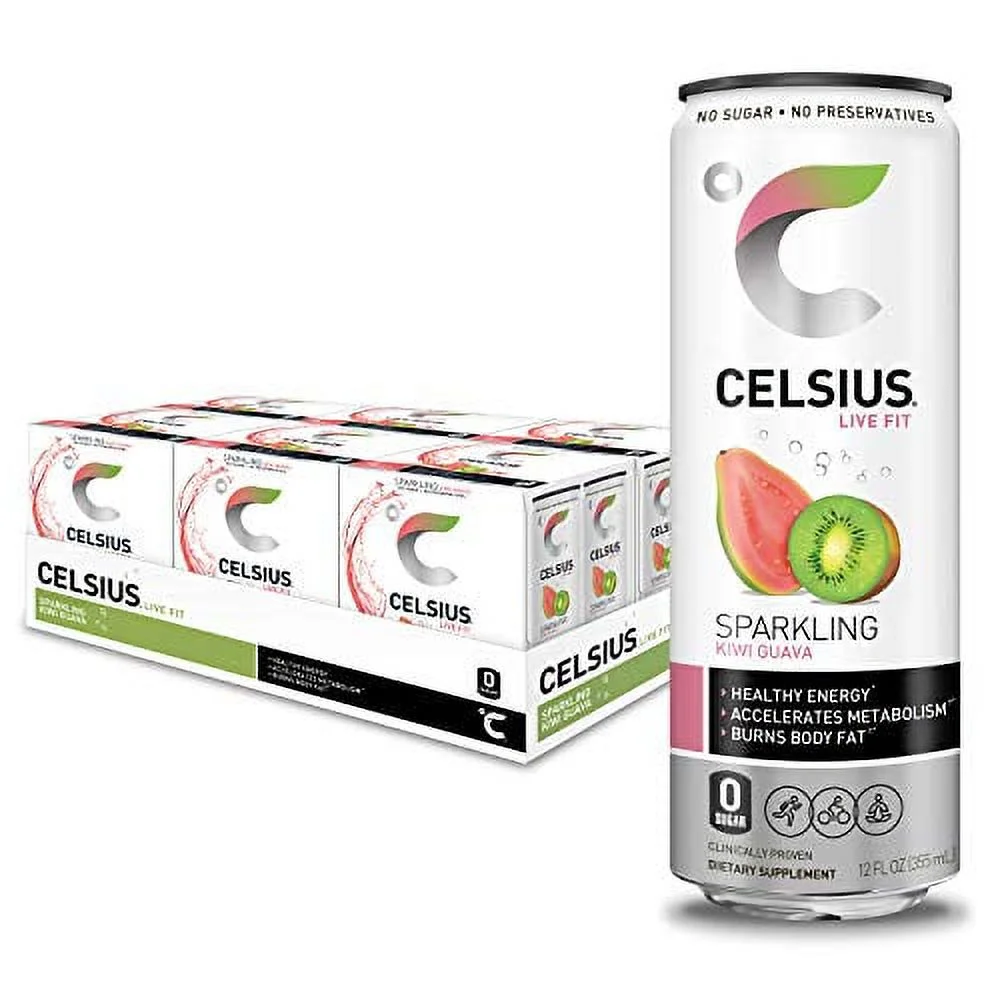CELSIUS Sparkling Kiwi Guava Fitness Drink, Zero Sugar, 12oz. Slim Can 4-Packs, 24 Cans Total