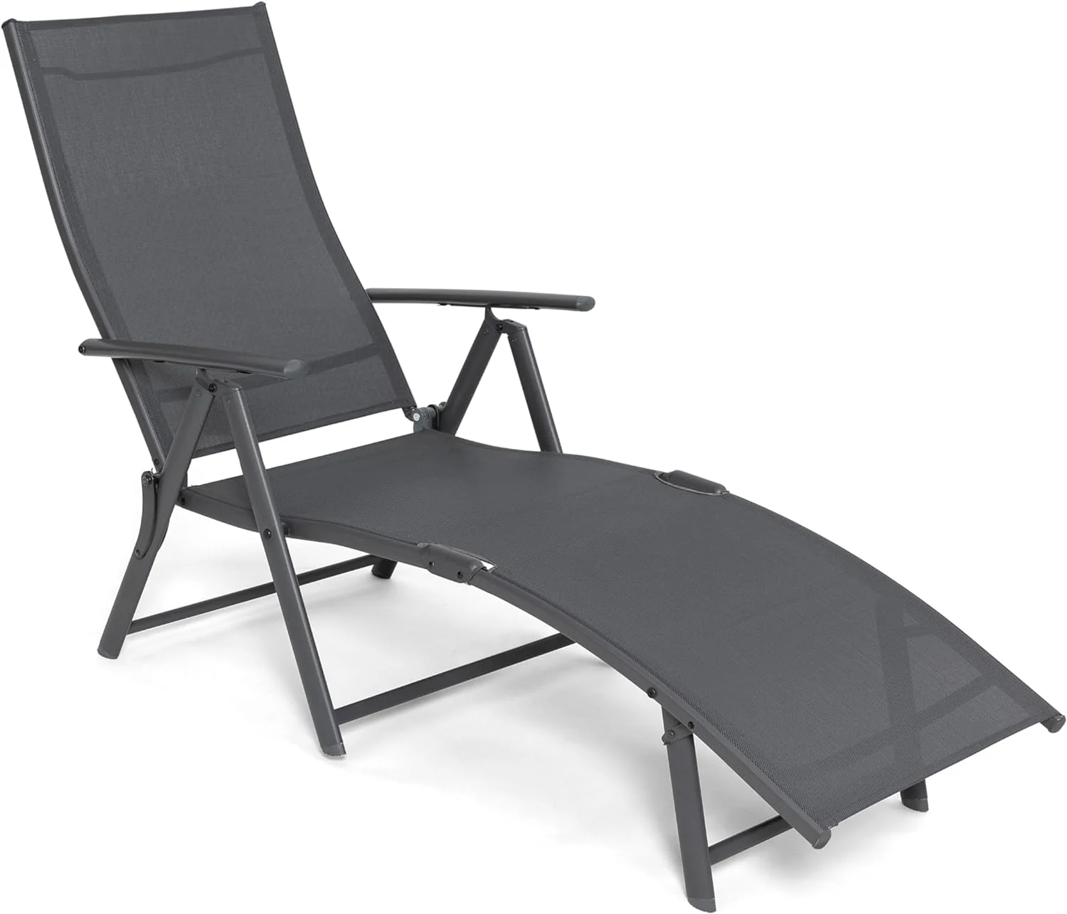 GARDEN Folding Chaise Lounge Pool Chairs,Outdoor Sun Tanning Chairs with 6-Position Adjustable Backrest and Breathable Textile Fabric for Beach, Yard, Patio, Grey