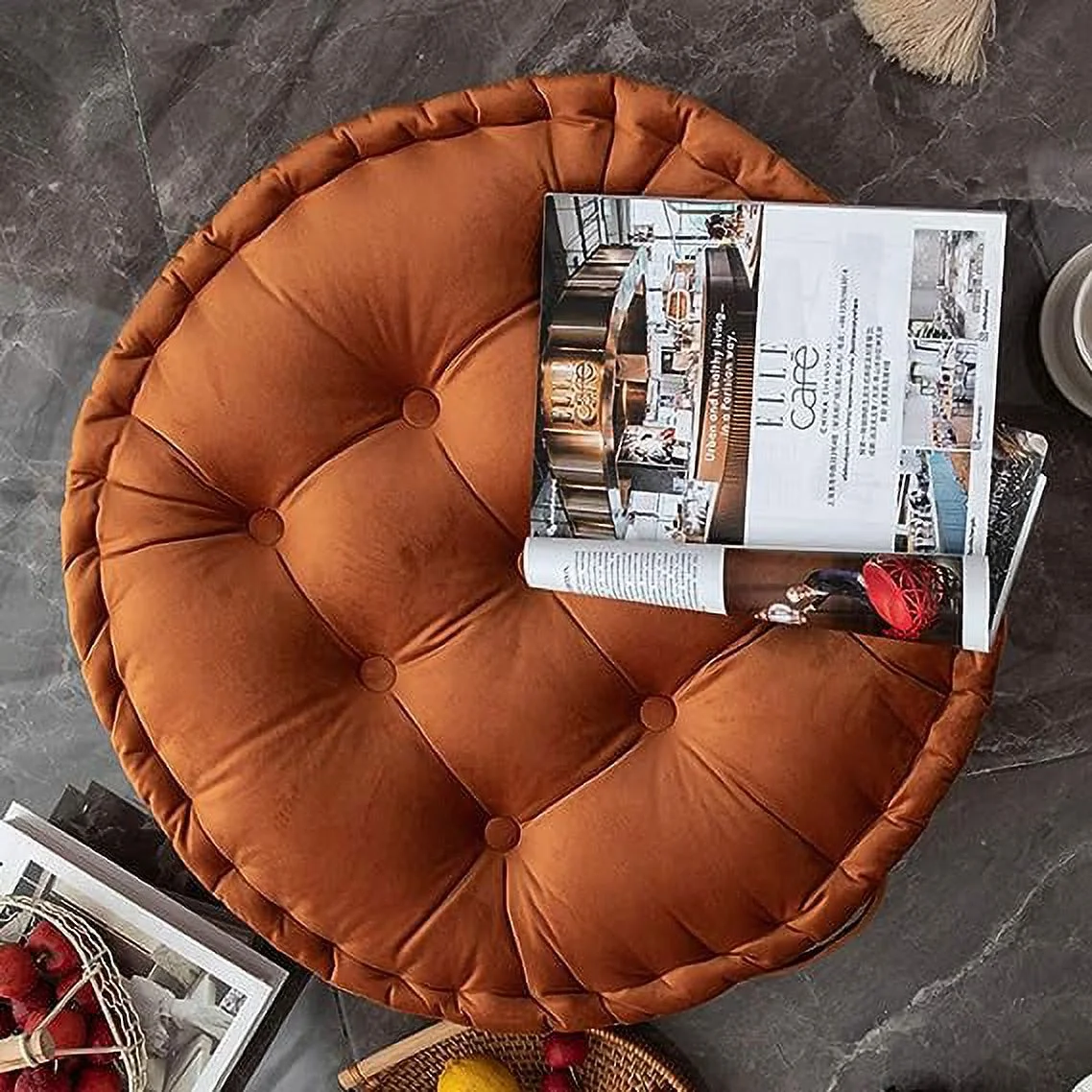 Zhuge Round Floor Pillow with Handle Solid Thick Chair Cushion Super Soft Comfy Seat Cushion Meditation Cushion for Yoga Living Room Sofa Balcony Outdoor (Orange, Diameter 24