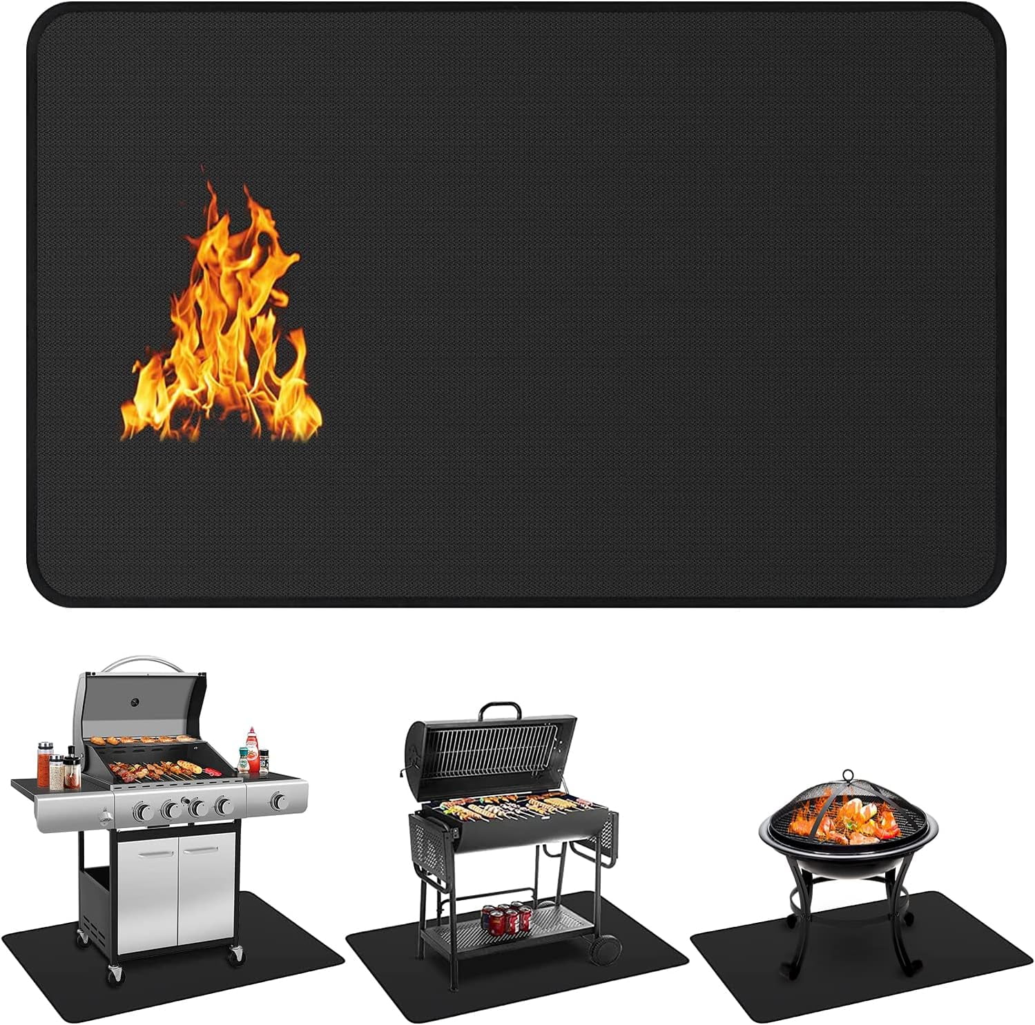 60 x 40 inch Under Grill Mats for Outdoor Grill, Double-Sided Fireproof Deck and Patio Protector Mat, BBQ Mat for Under BBQ, Waterproof Oil-Proof Grill Floor Pads Fire Pit Mat Fireplace Mat