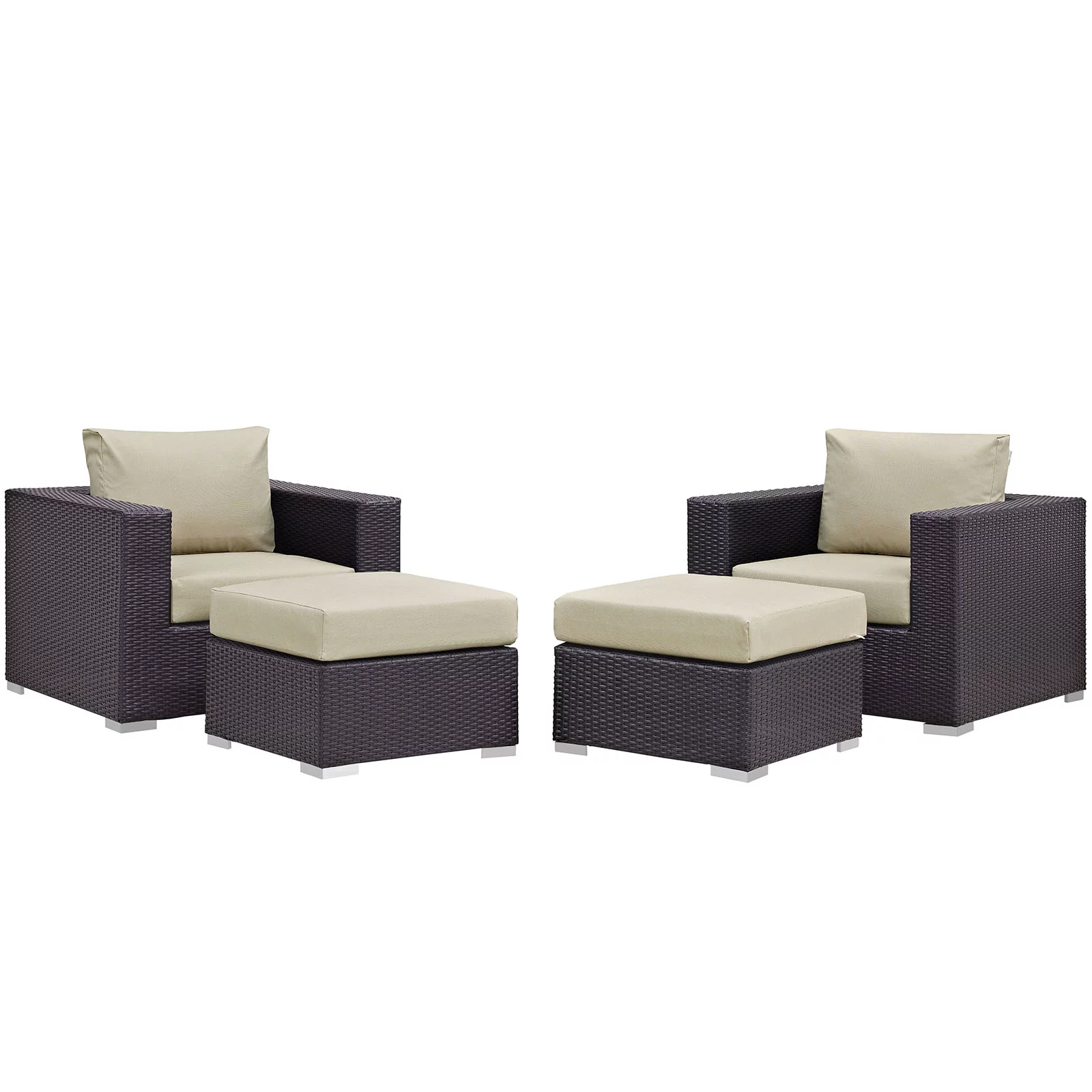 Modern Contemporary Urban Design Outdoor Patio Balcony Four PCS Sectional Sofa Set, Beige, Rattan