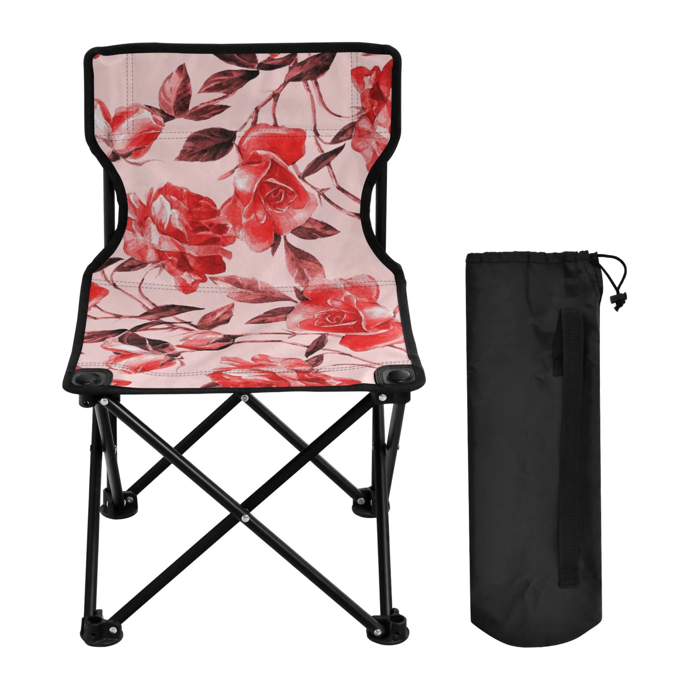 Red Roses Flowers Portable Camping Chair Outdoor Folding Beach Chair Fishing Chair Lawn Chair with Carry Bag Support to 220LBS