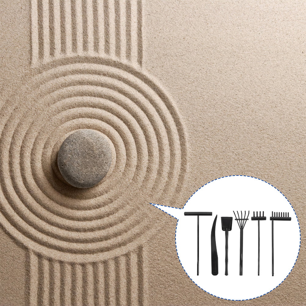 Qumonin Zen Garden Rake Kit Mini DIY Sand Garden Tools for Relaxation (Black)