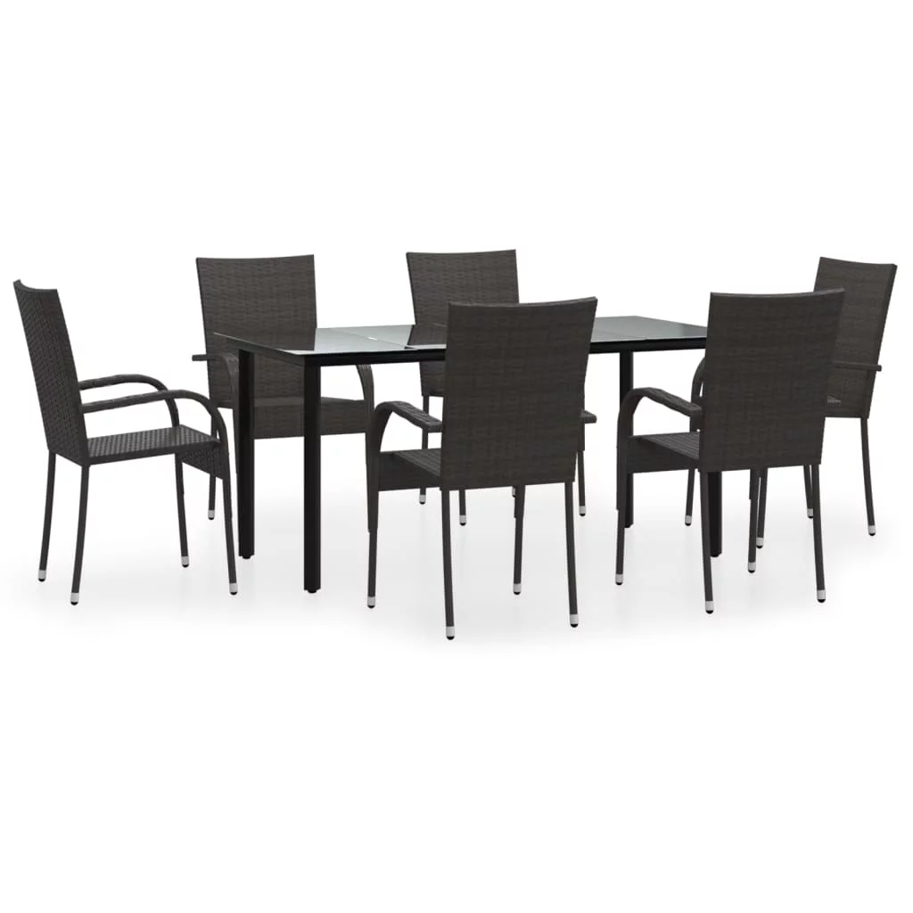 Tomshoo 7 Piece Patio Dining Set Brown Poly Rattan