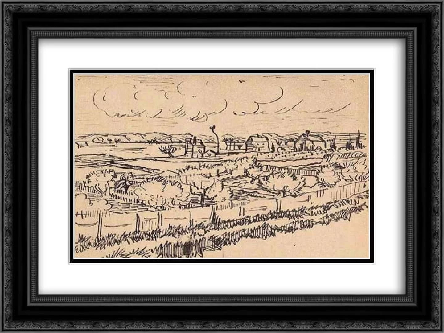 Vincent van Gogh 2x Matted 24x18 Black Ornate Framed Art Print 'La Crau with Peach Trees in Bloom'