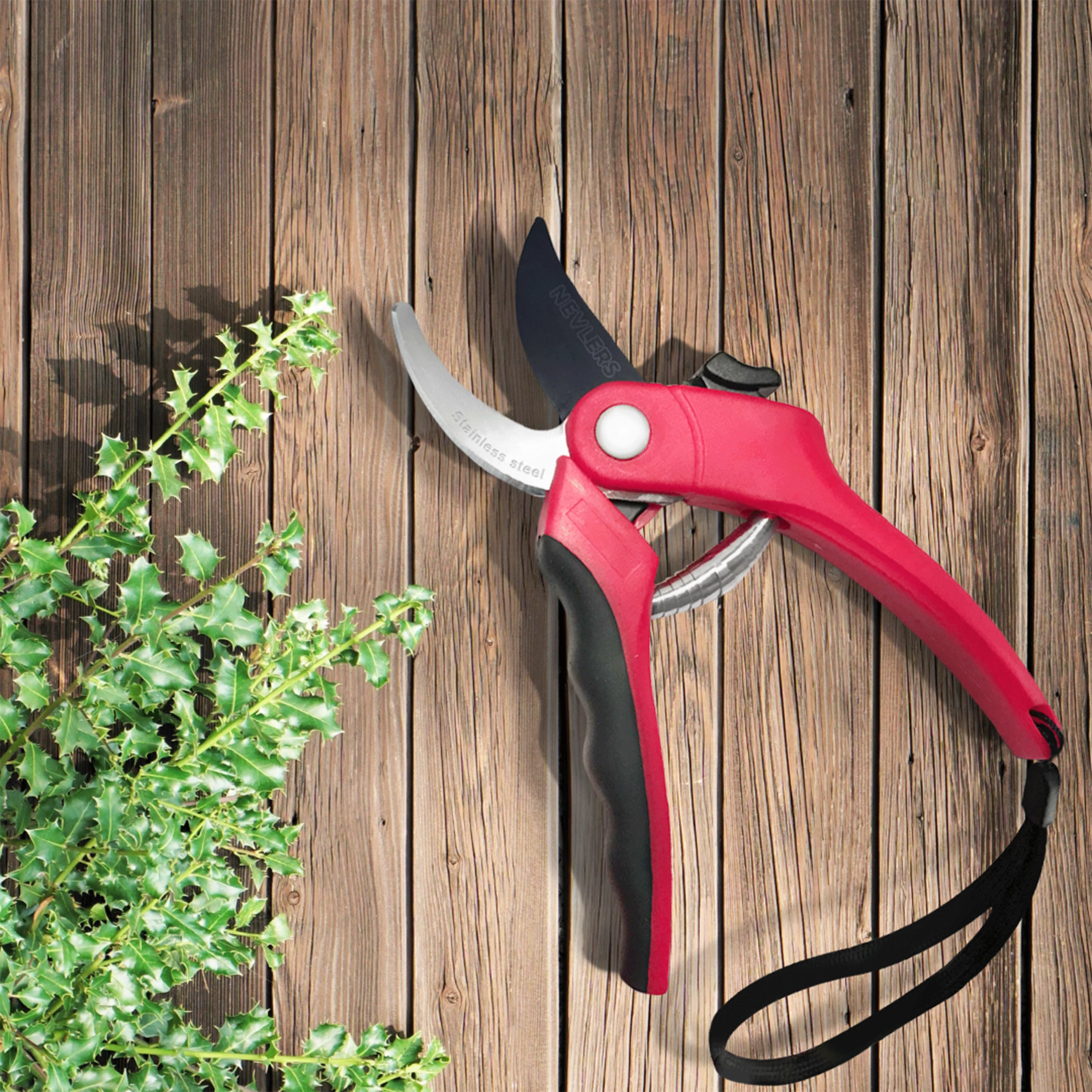 Nevlers 8 in. Red Heavy Duty Bypass Garden Pruning Shears