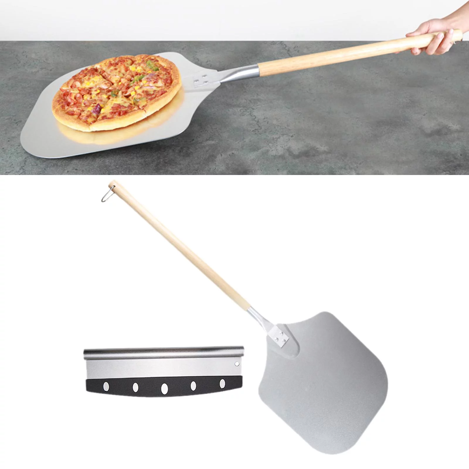 Aluminum Alloy 35inch Pizza Peel with Wood Handle Spatula Shovel