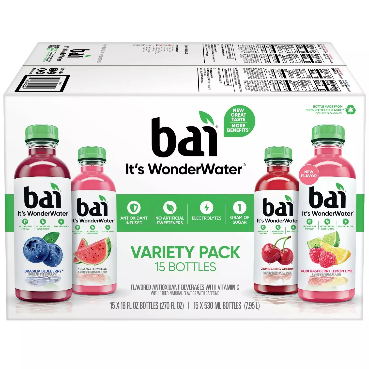 Bai WonderWater Variety Pack, 18 Fluid Ounce (Pack of 15)