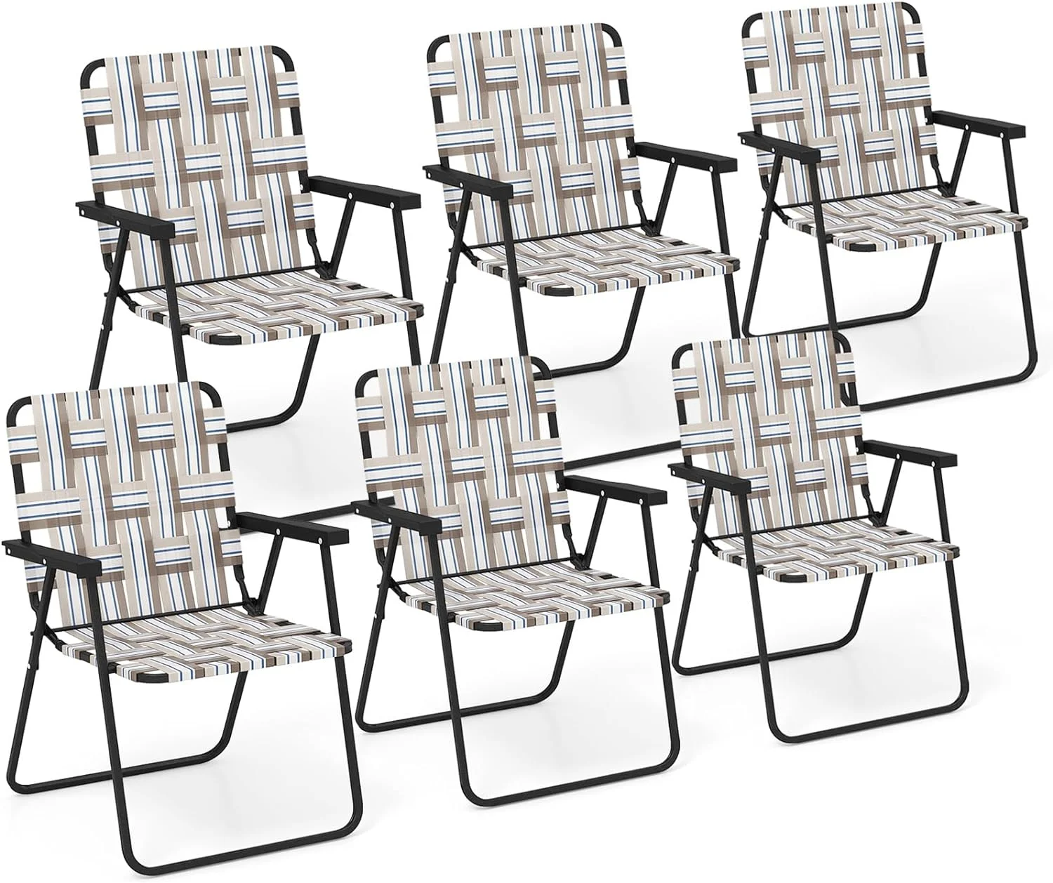 Giantex Beach Chairs for Adults 6-Pack - Camping Chair with Steel Frame, Lightweight Folding Directors Chair, Outdoor Webbing Chair for Patio, Fishing, Yard, Poolside Lawn Chairs Set of 6 (Khaki)