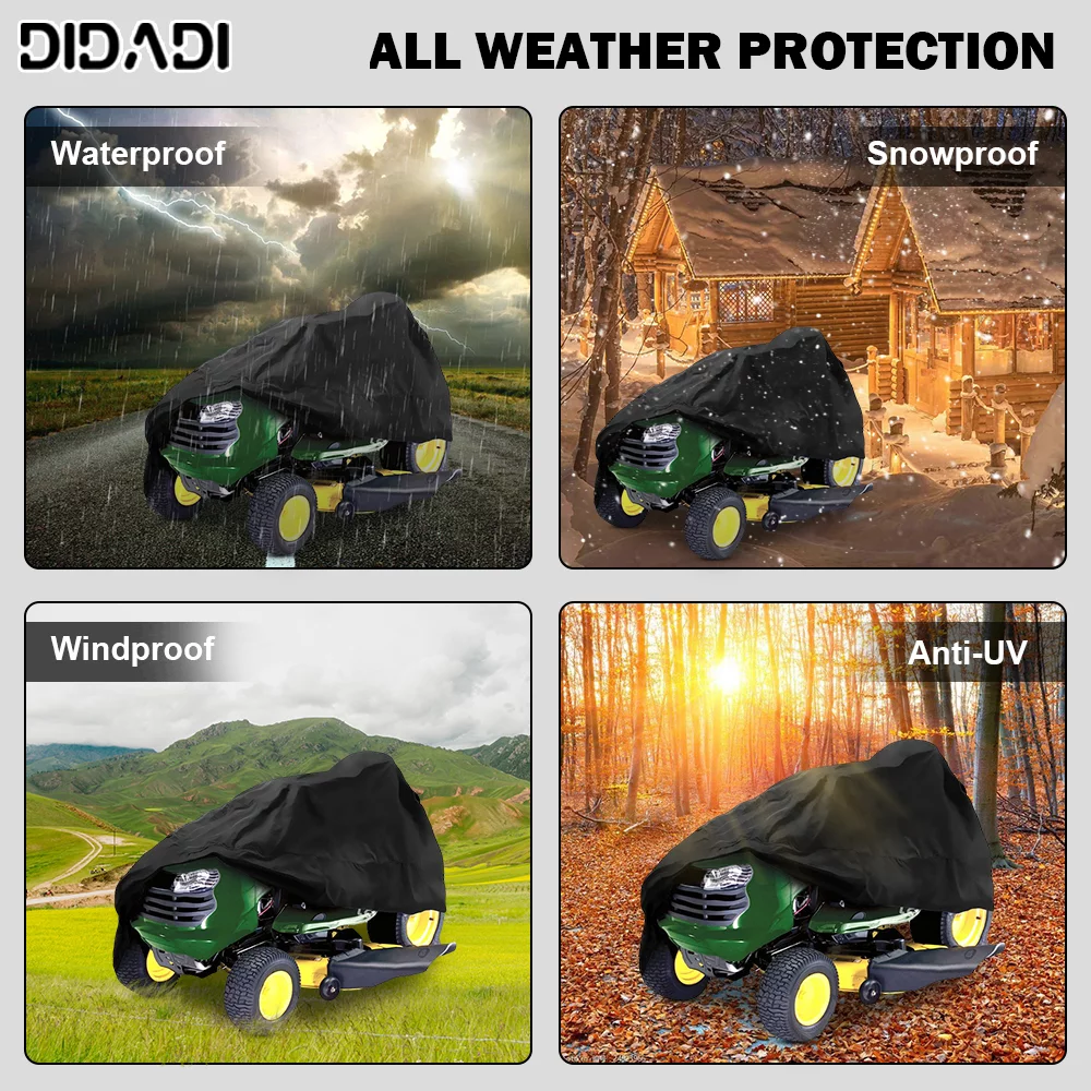 Waterproof Lawn Mower Cover,DIDADI Windproof Adjustable Riding Lawn Mower Covers,Tear-Resistant Heavy Duty Lawn Tractor Cover for Winter Outdoor,Universal Fit Anti UV Protector for Weeder
