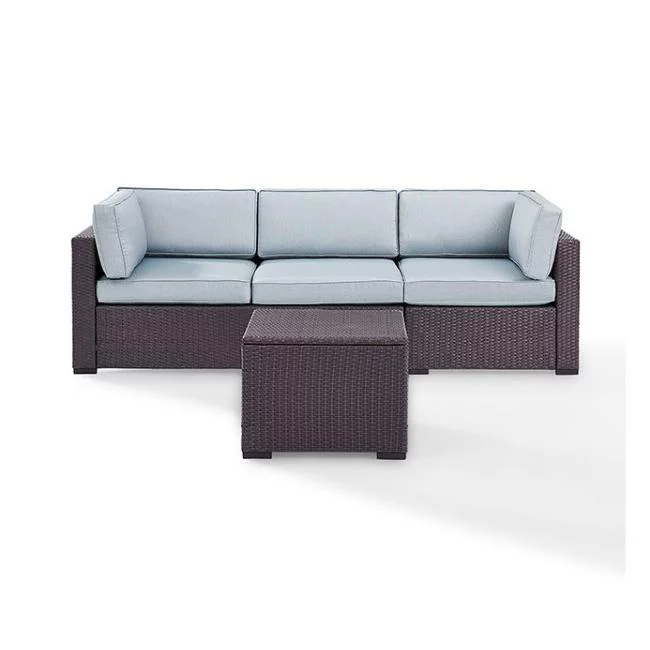 Crosley  Biscayne 3 Piece Outdoor Wicker Seating Set - One Loveseat, One Corner & Coffee Table, Mist