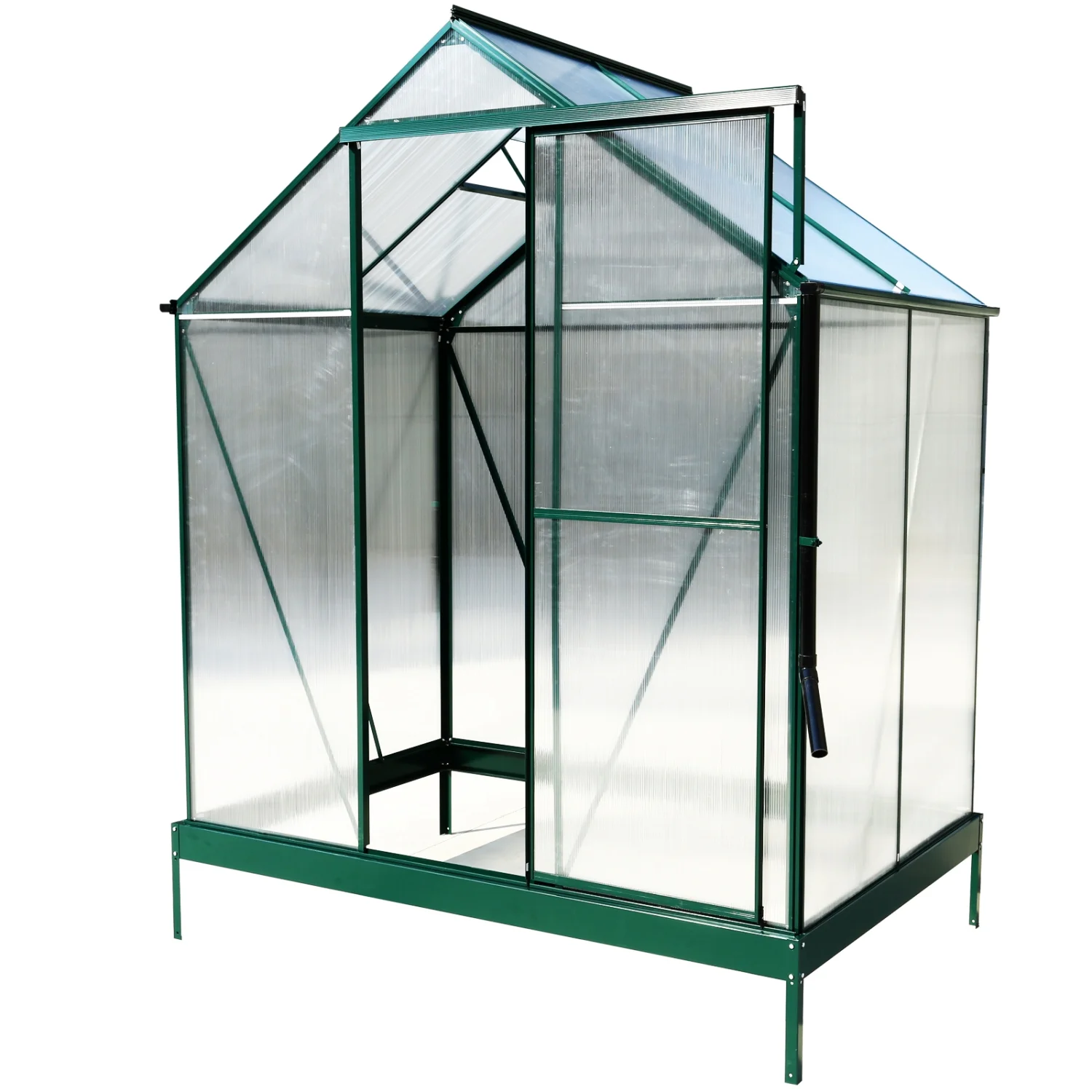 Durable and Dependable Green Heavy Duty Outdoor Aluminum Walk-in Polycarbonate Greenhouse Kit with Rain Gutter  Vent  and Door - Ideal Choice for Backyard Garden Enthusiasts - Size: 6.3‘*