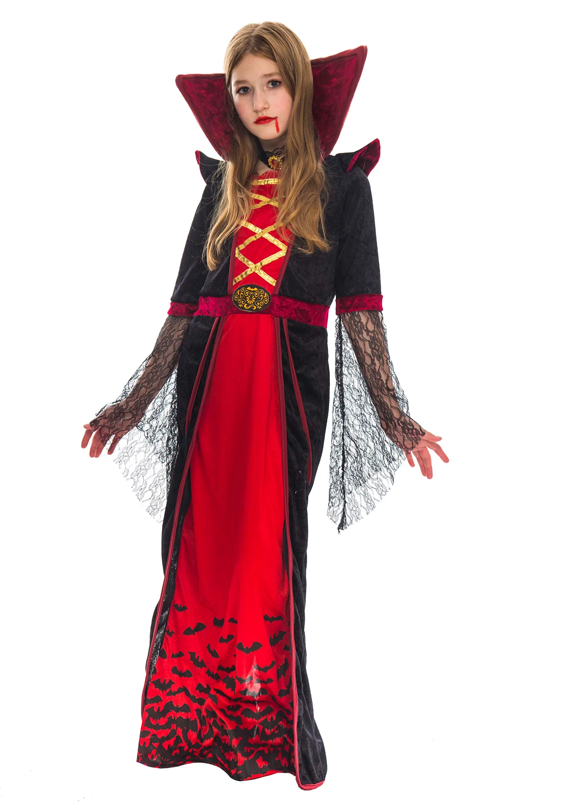 Spooktacular Creations Royal Vampire Costume for Girls, Halloween Gothic Set for Victorian Vampiress Queen Dress UP Party, XL