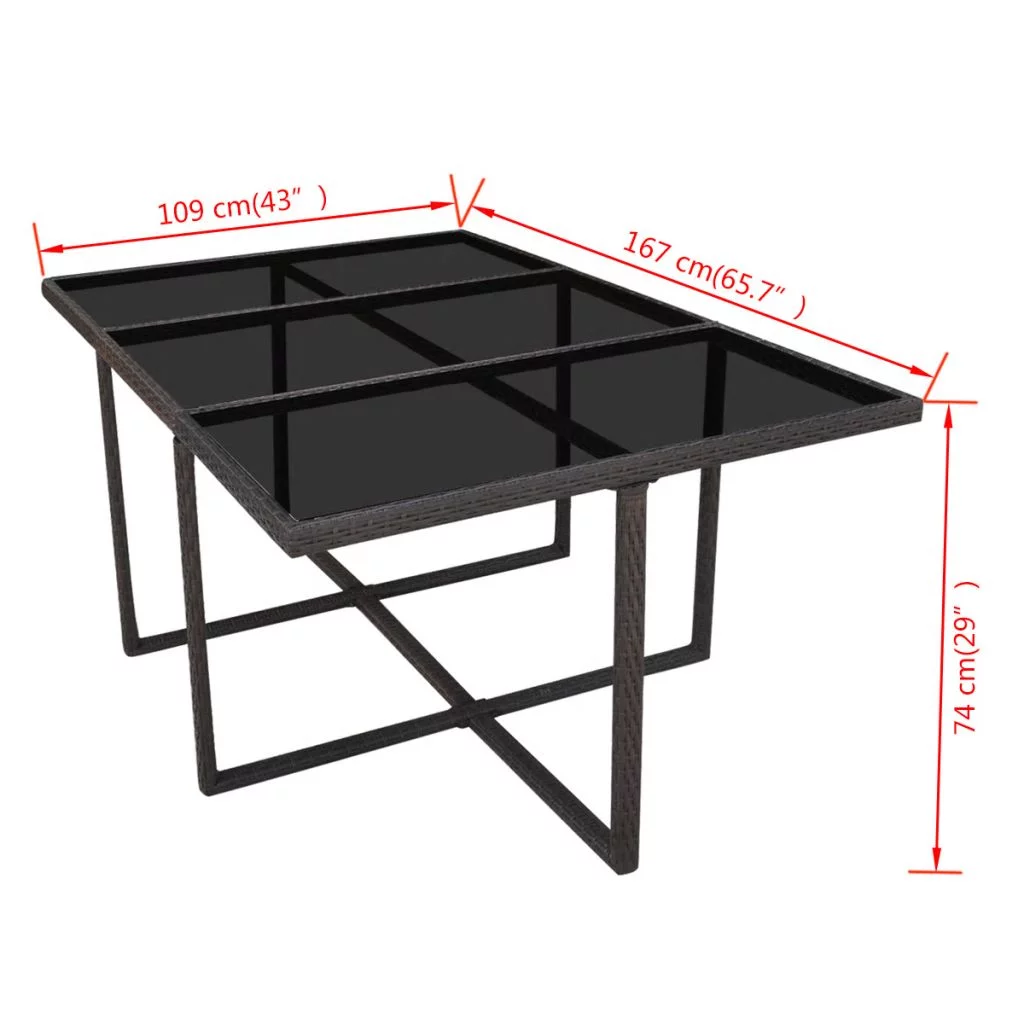 Anself 11 Piece  Wicker Patio Dining Glass Table and 6 Chairs Set with Cushioned Seat and 4 Ottomans PE Rattan Sectional Conversation Set (Brown)