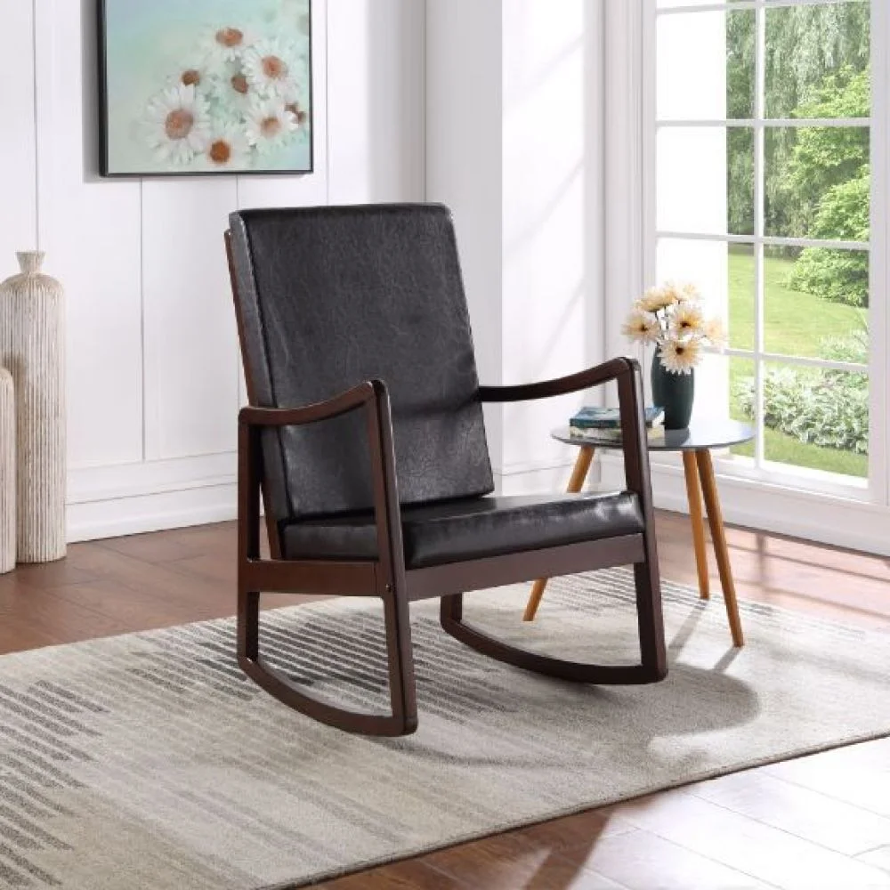 Raina Rocking Chair, Dark Brown PU & Espresso Finish