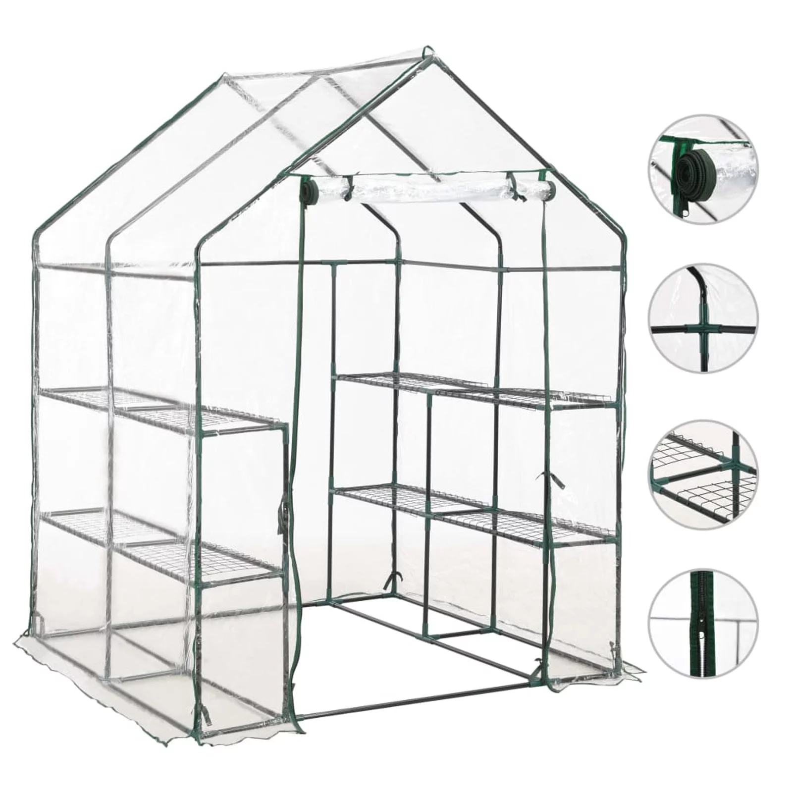 Anself Greenhouse with 8 Storage Shelves Gardening  Herbs Flowers Vegetable House Steel Frame for Backyard, Deck, Lawn 4.7ft x 4.7ft x 6.4ft (W x D x H)