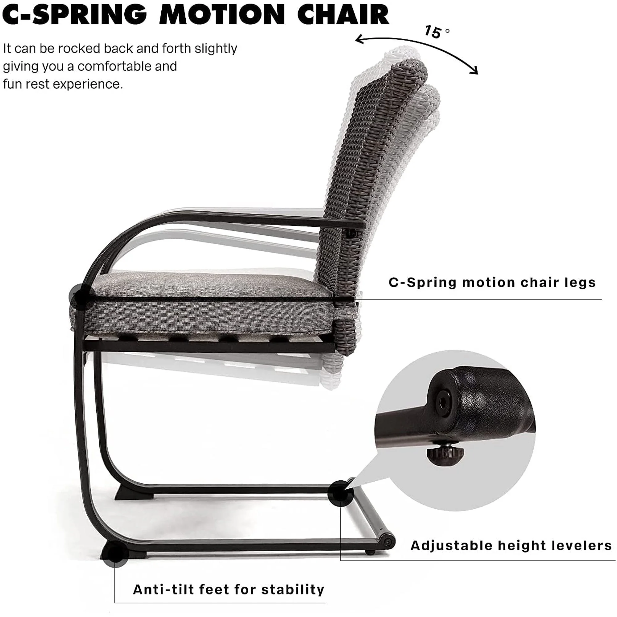 3 Piece Outdoor Patio Furniture Set Bistro Set 2 Wicker Chairs with Cushion and Coffee Table - N/A