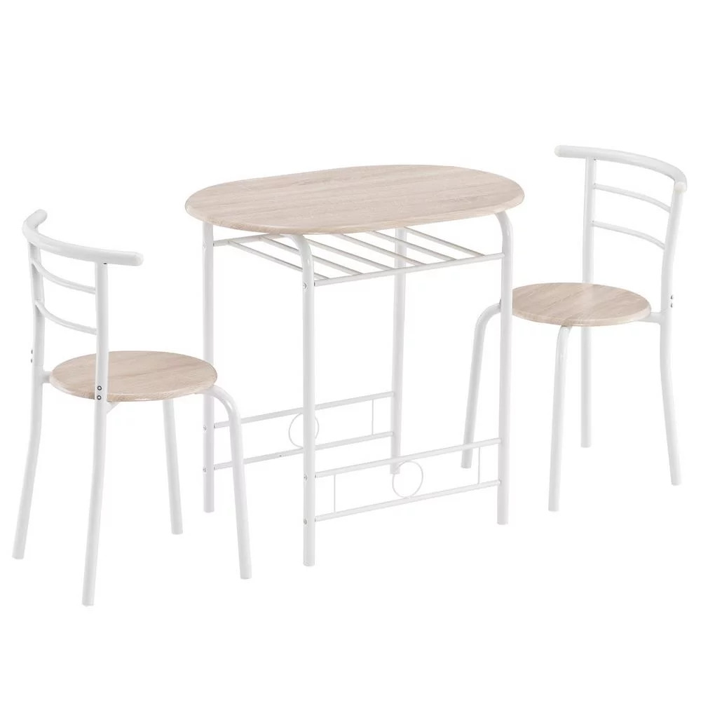 GoDecor 3 Piece Kitchen Table Set Small Space Saving Dining Room Table Set for 2 Chairs with Metal Frame and Shelf Storage White