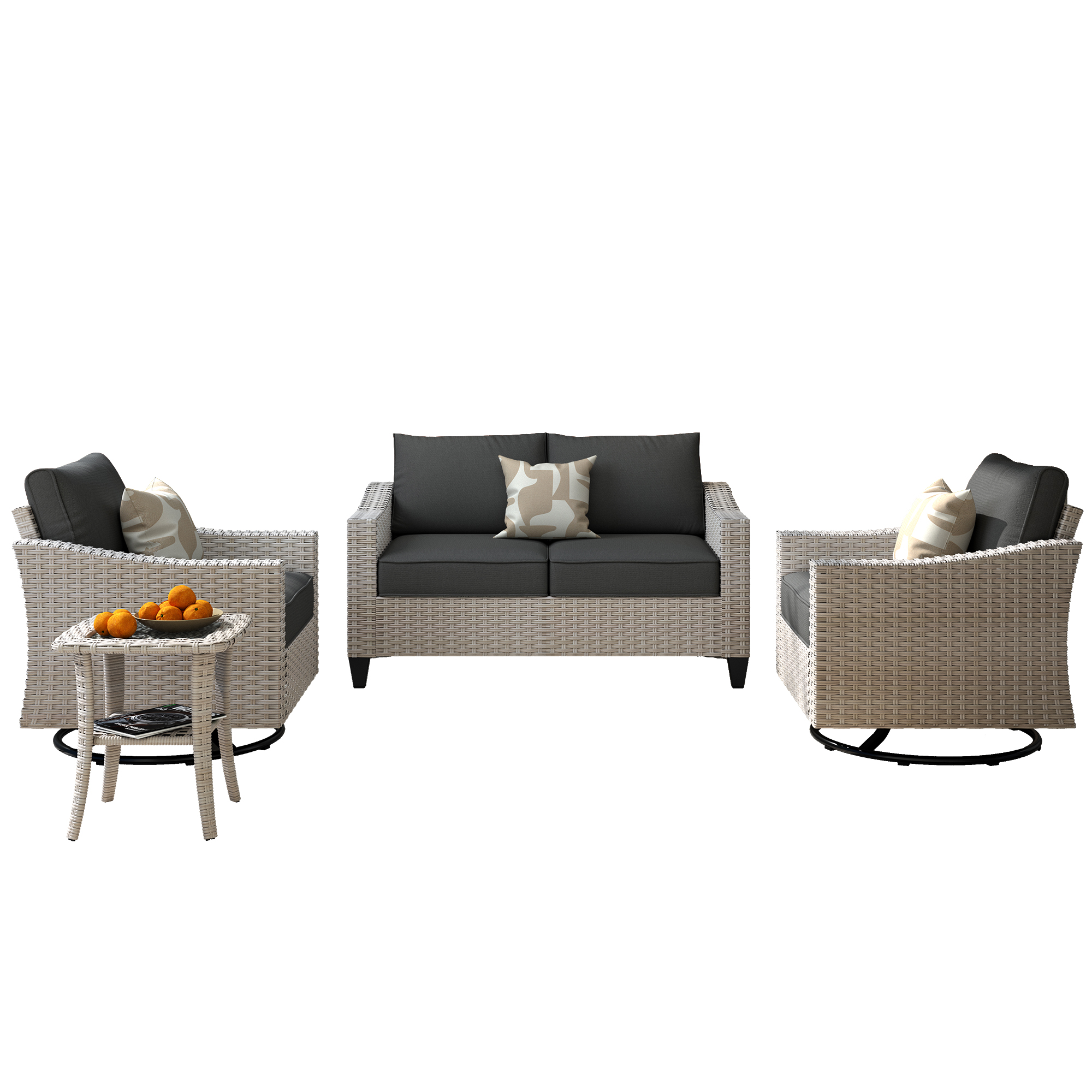 Vcatnet 4 Pieces Patio Outdoor Conversation Set Wicker Rattan Furniture Sofa Set with Swivel Rocking Chairs and Side Table for Garden,Backyard,Black