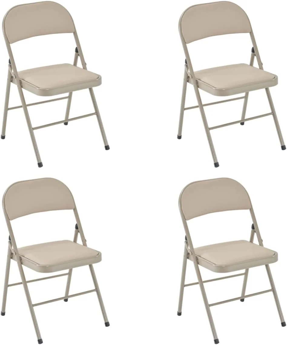 Khaki Folding Chair Set of 4, Padded Folding Chairs with Steel Frame 330lbs Capacity, Portable Stackable Commercial Folding Chairs for Home Office Wedding Party Indoor Outdoor Events