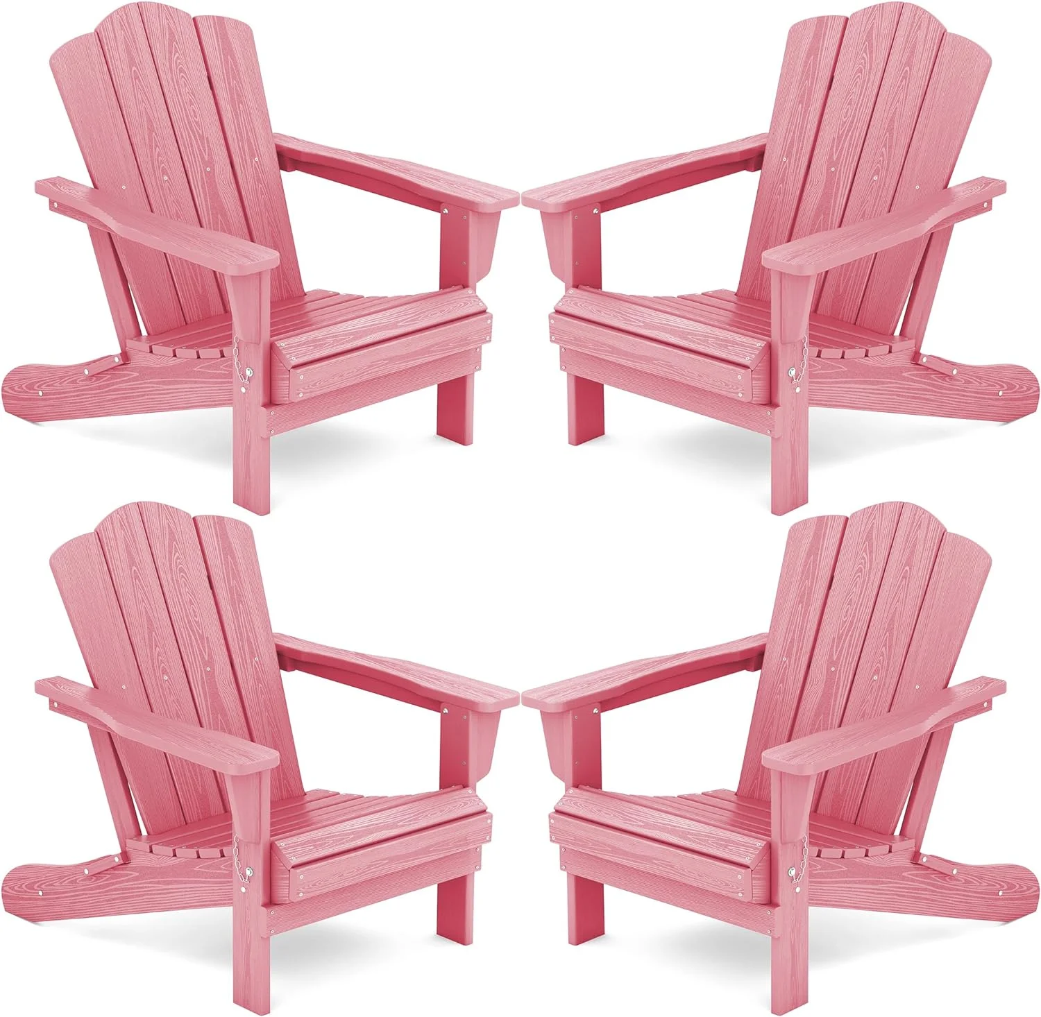 KINGYES Folding Adirondack Chair Set of 4, HDPE All-Weather Folding Adirondack Chair, Light Pink