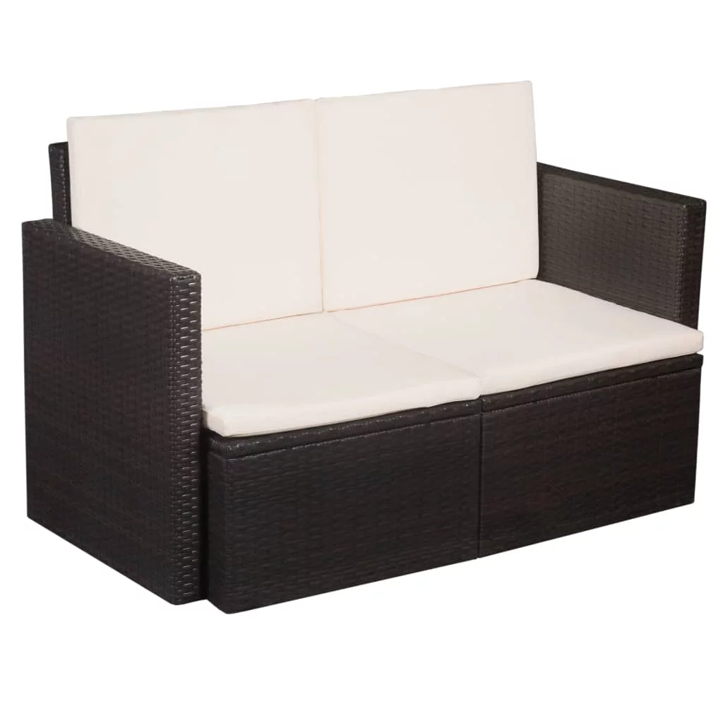Andoer 2 Seater Garden Sofa with Cushions Brown Poly Rattan