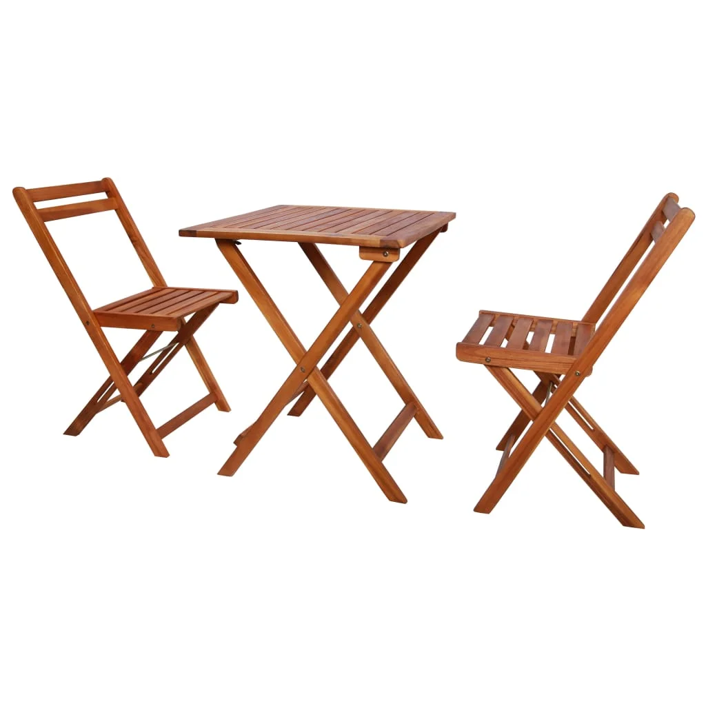 Tomshoo 3 Piece Folding Bistro Set Solid Acacia Wood