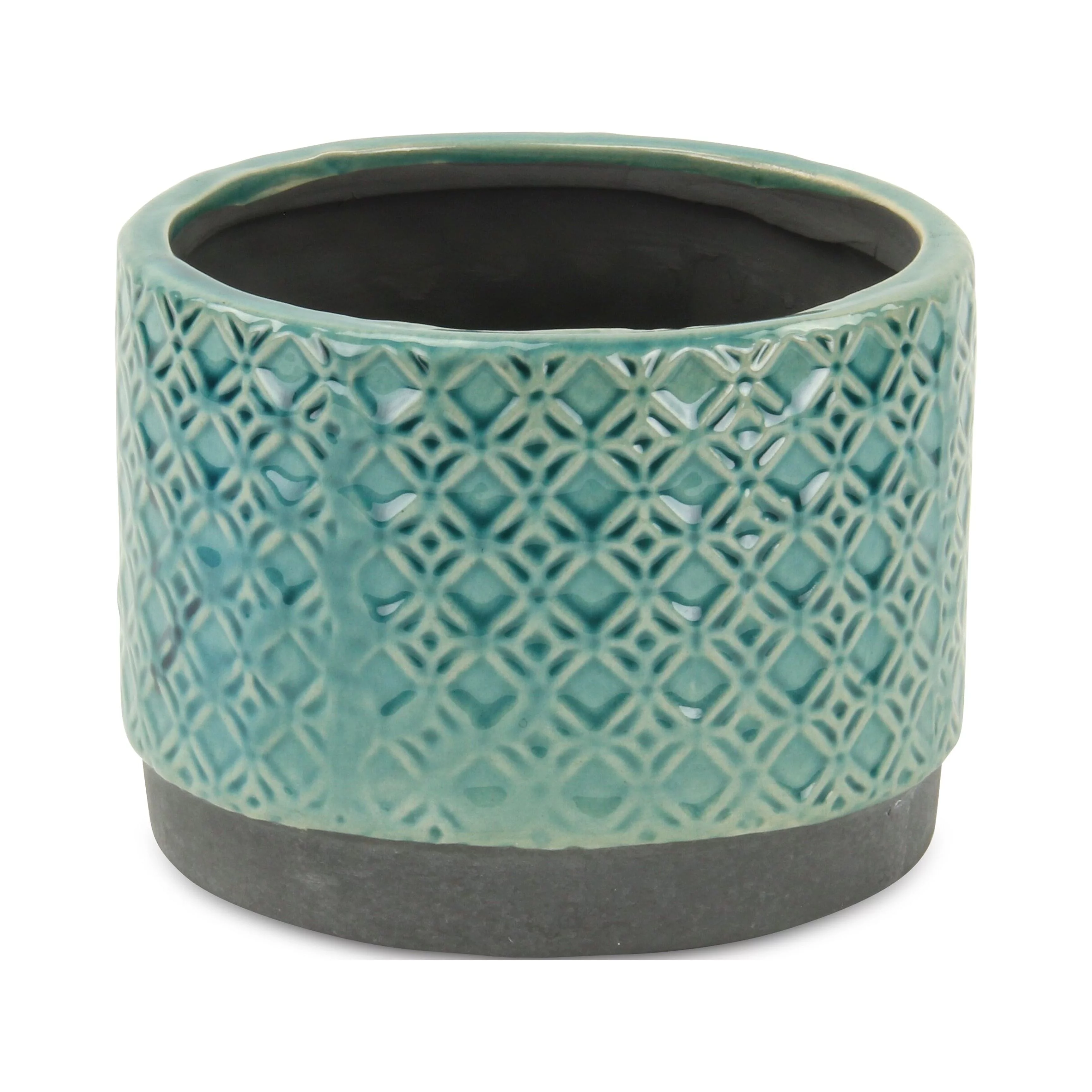 Cheungs 5781BL-L 6.5 x 4.75 x 6 in. Zajedani Wide Lattice Pot, Turquoise