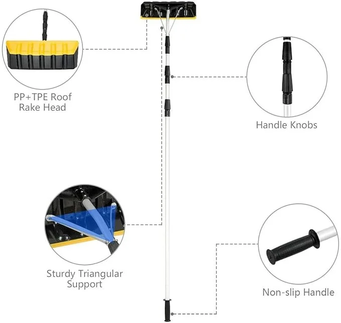 Aluminum 21FT Telescopic Roof Snow Rake Shovel with Twist-N-Lock Scratch-Free Snow Removal Tool Lightweight & Easy to Handle Multi-Purpose