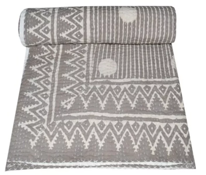Indian Hand Block Print Quilt Indian Kantha Quilt Kantha Bedspread Kantha Blanket Cotton Throw Handmade Quilt Single Size Quilt Bedding