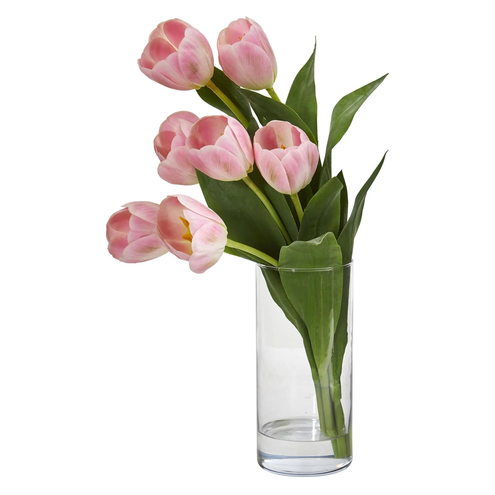 Nearly Natural Tulip Artificial Arrangement in Cylinder Vase